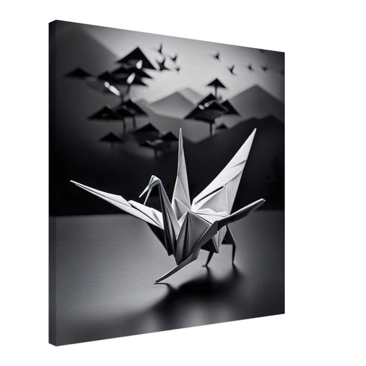 Leinwandbild - Vogel - Schwarz-Weiß, Origami Stil, KI-Kunst - RolConArt, Origami Kunst,