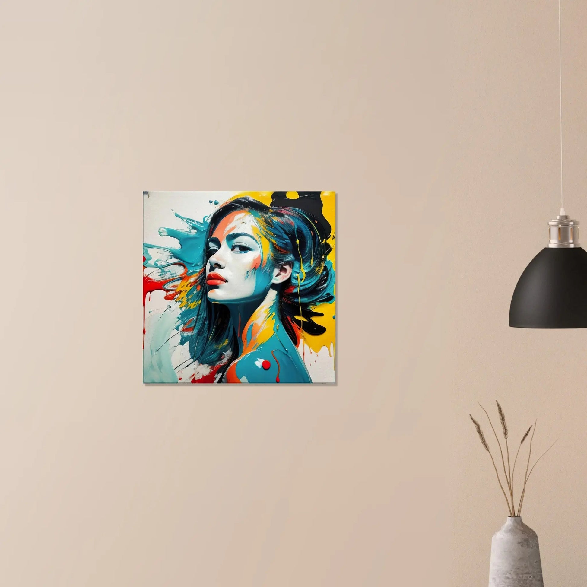 Leinwandbild - Frauenporträt im Splash Art Stil, KI-Kunst - RolConArt, Splash Art - Porträts,