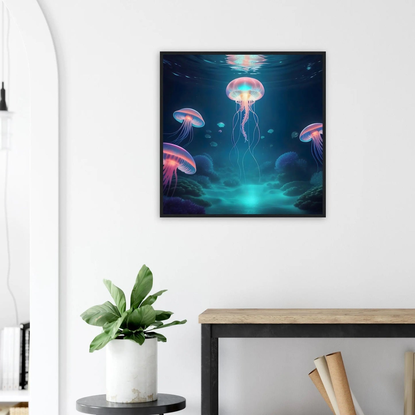 Gerahmtes Premium-Poster - Quallen - Digitaler Stil, KI-Kunst - RolConArt, Unterwasserlandschaften,