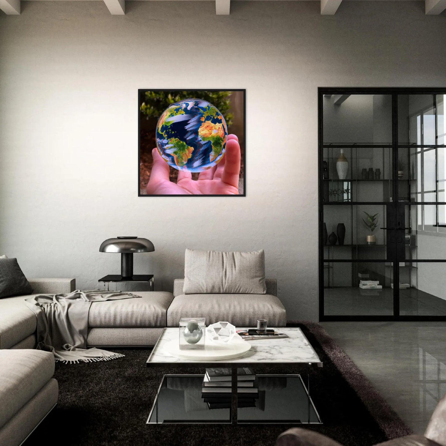 Gerahmtes Premium-Poster - Planet in der Hand - Foto Stil, KI-Kunst - RolConArt, Fotokunst - Kreative Vielfalt,