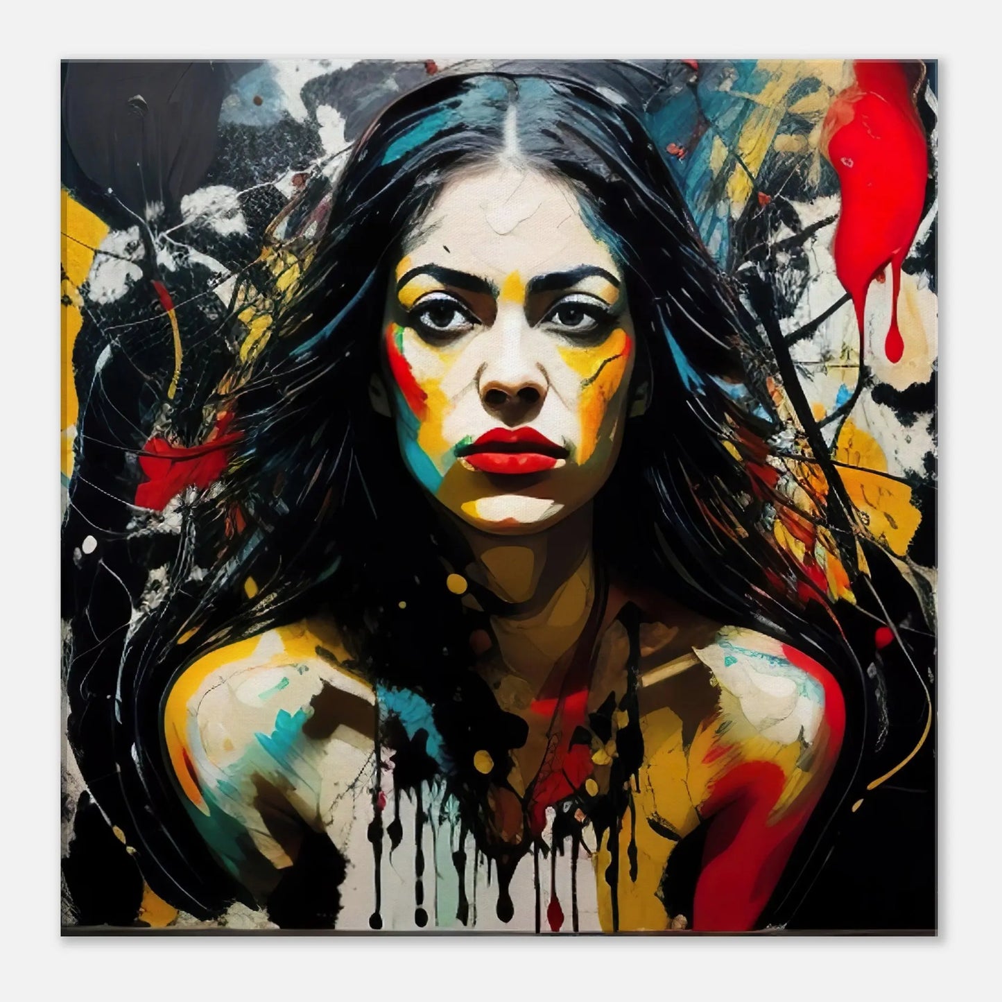 Leinwandbild - Frauenporträt im Splash Art Stil, KI-Kunst - RolConArt, Splash Art - Porträts, 50x50-cm-20x20