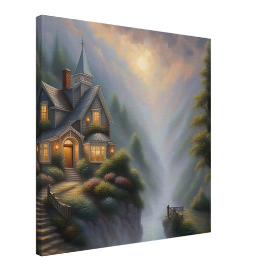 Leinwandbild - Landschaft mit Haus - Digitaler Stil, KI-Kunst - RolConArt, Landschaften,