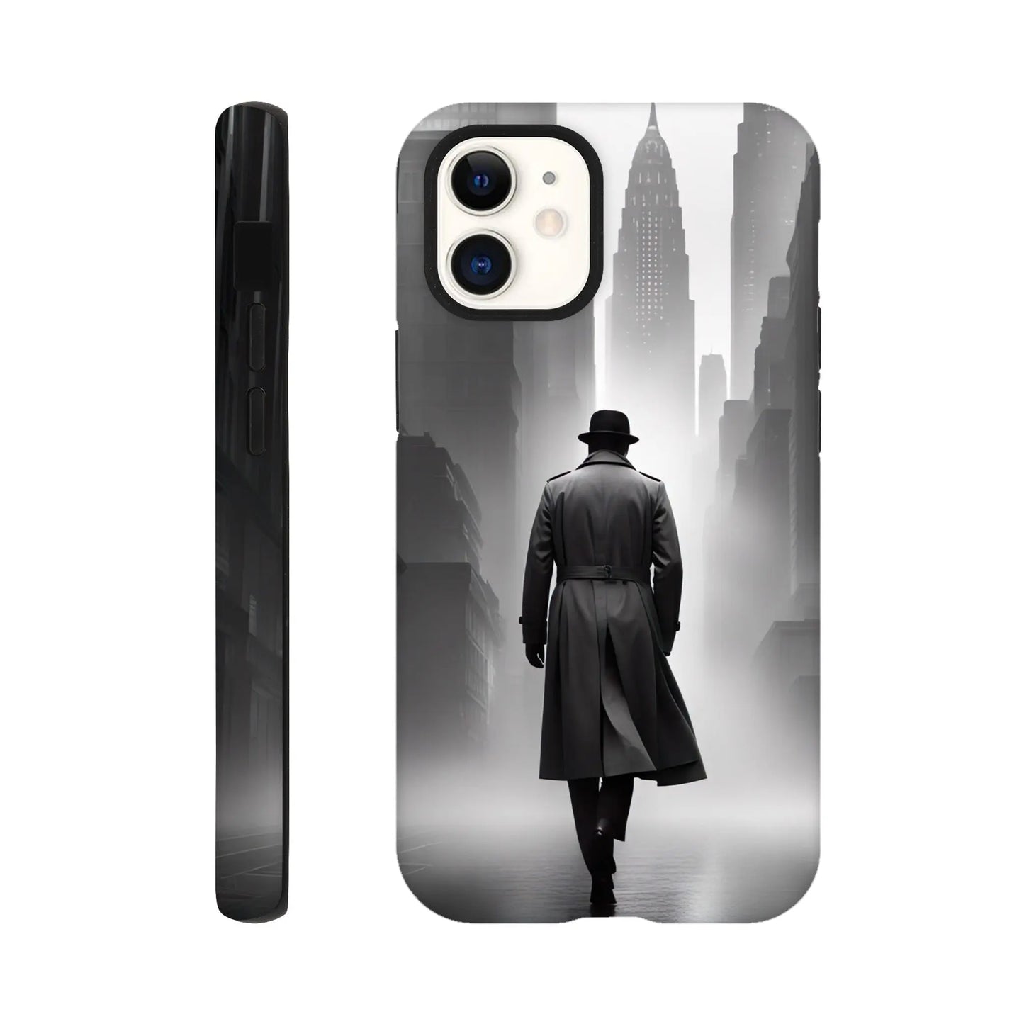 Smartphone-Hülle "Hart" - Stadtgänger - Schwarz-Weiß Stil, KI-Kunst RolConArt, Schwarz-Weiß, iPhone-12-Mini