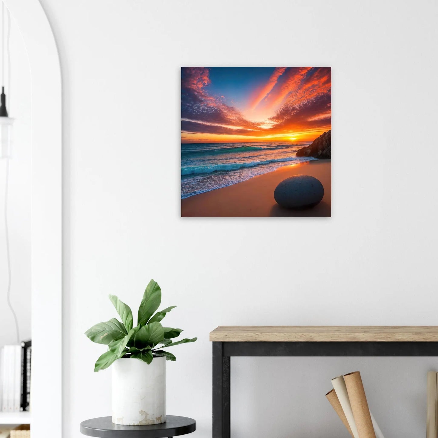 Moderner Forex-Druck - Strandlandschaft - Foto Stil, KI-Kunst - RolConArt, Landschaften, 60x60-cm-24x24-Schwarz
