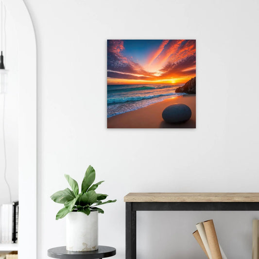 Moderner Forex-Druck - Strandlandschaft - Foto Stil, KI-Kunst - RolConArt, Landschaften, 60x60-cm-24x24-Schwarz