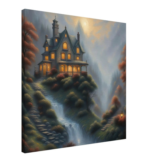 Leinwandbild - Landschaft mit Haus - Digitaler Stil, KI-Kunst - RolConArt, Landschaften,