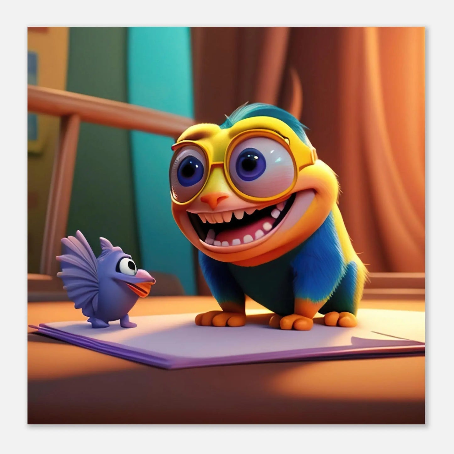 Aluminiumdruck - Lustiges Monster - Kinderbild, 3D-Stil, KI-Kunst RolConArt