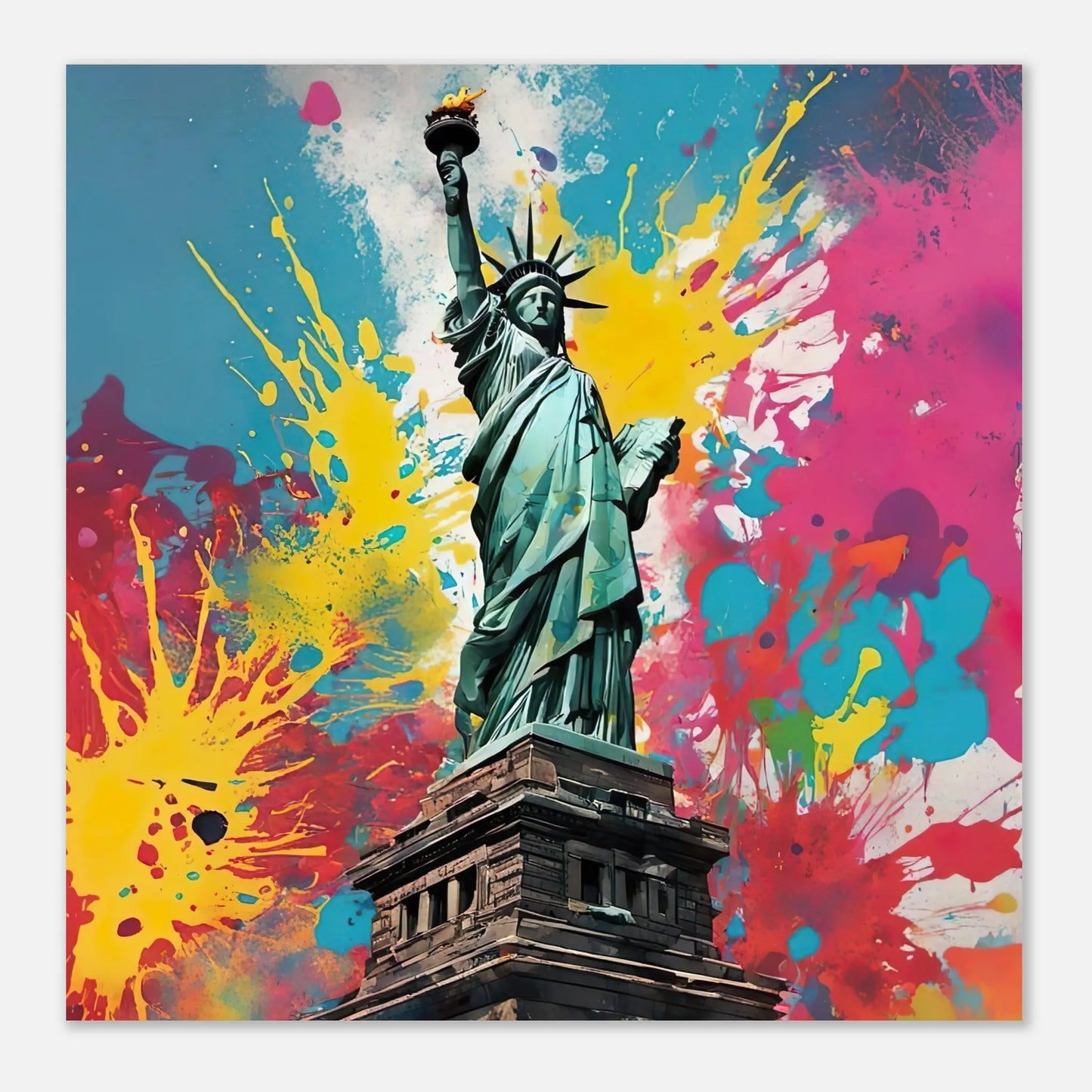Aluminiumdruck - Freiheitsstatue - Splash Art Stil, KI-Kunst RolConArt