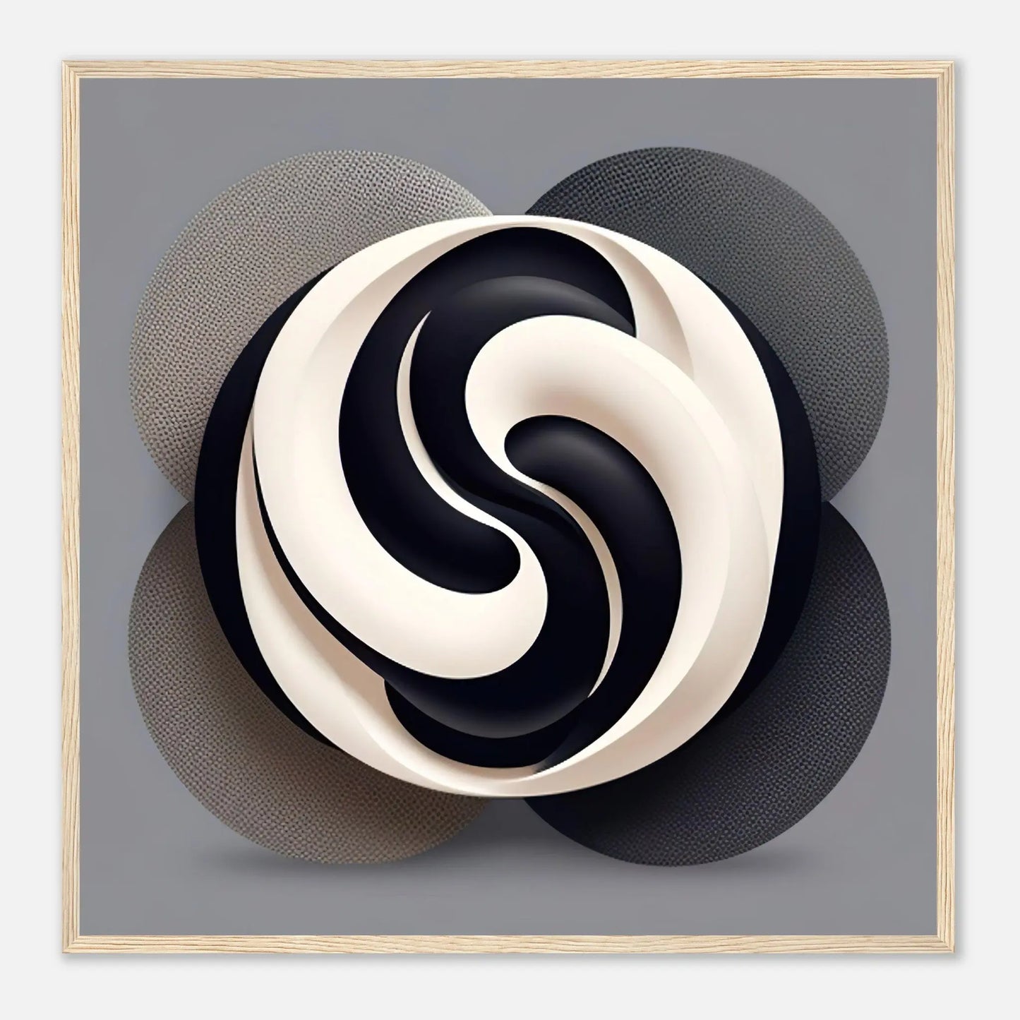 Gerahmtes Premium-Poster - Yin Yang - Digitaler Stil, KI-Kunst - RolConArt, Kreative Vielfalt, 70x70-cm-28x28-Holzrahmen