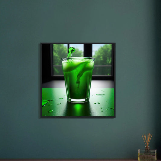 Gerahmtes Premium-Poster - Glas mit grünem Trank - Foto Stil, KI-Kunst - RolConArt, Kreative Vielfalt,