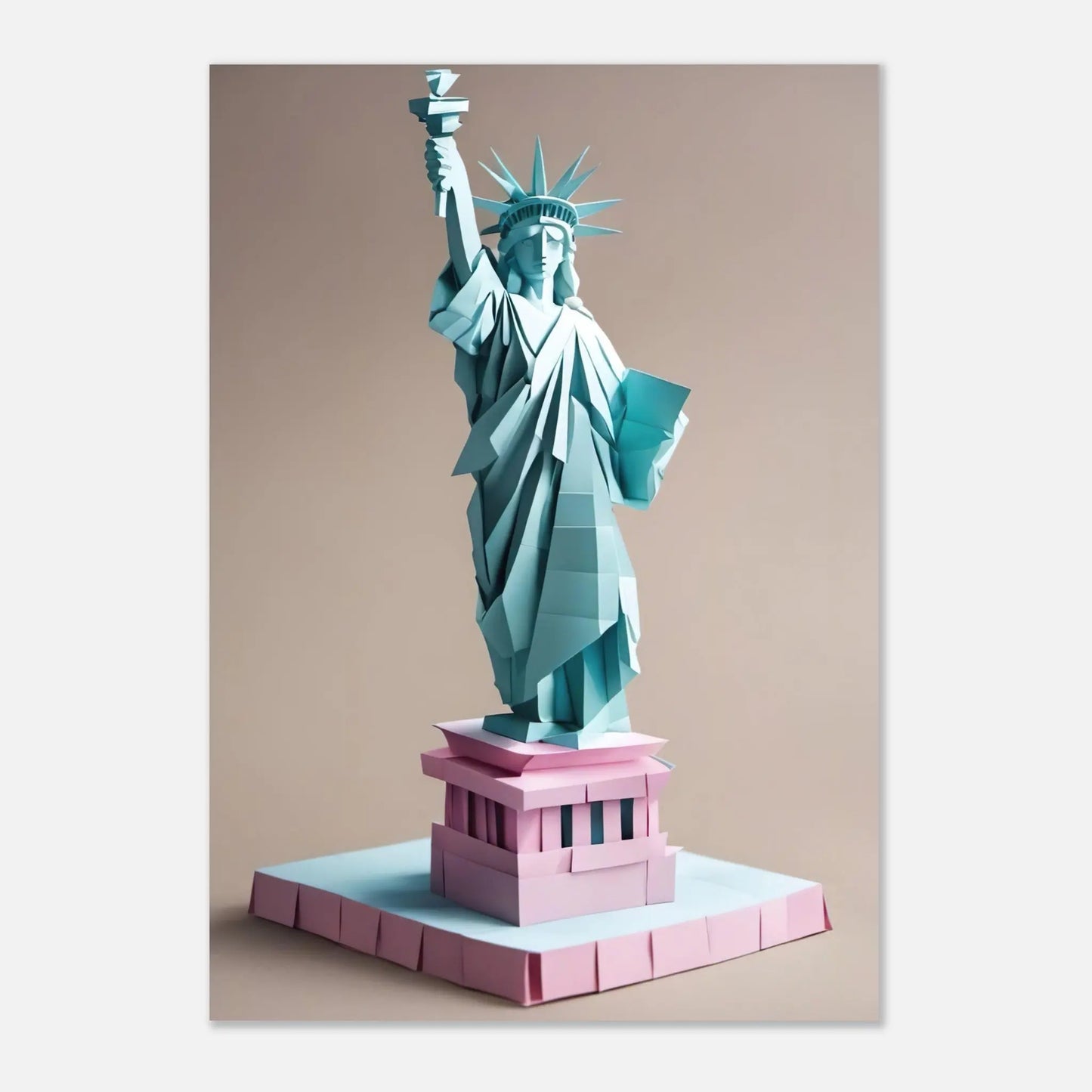 Aluminiumdruck - Freiheitsstatue - Origami Stil, KI-Kunst RolConArt