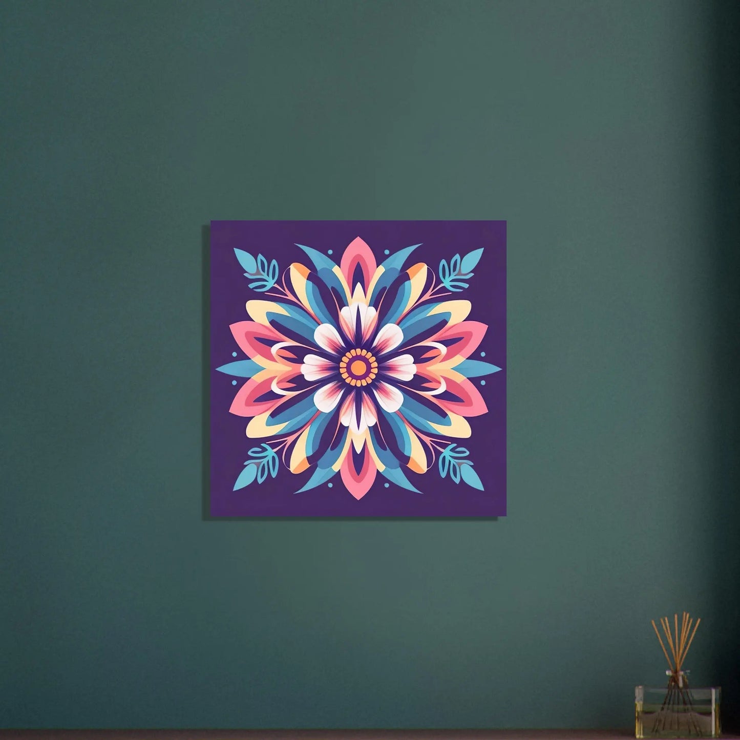 Aluminiumdruck - Blumen Tribal - Digitaler Stil, KI-Kunst - RolConArt, Pflanzen, 60x60-cm-24x24