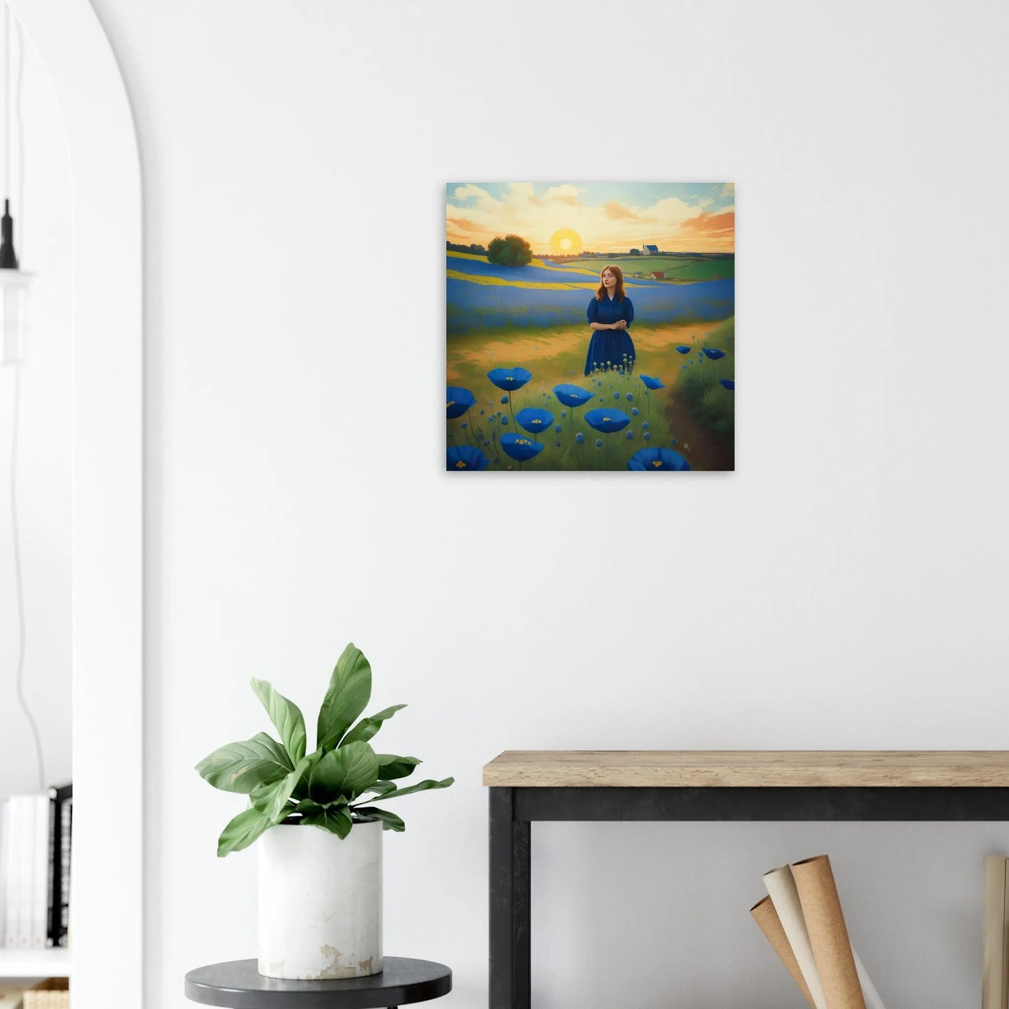 Moderner Forex-Druck - Blühende Landschaft - Malerischer Stil, KI-Kunst - RolConArt, Landschaften, 50x50-cm-20x20-Schwarz