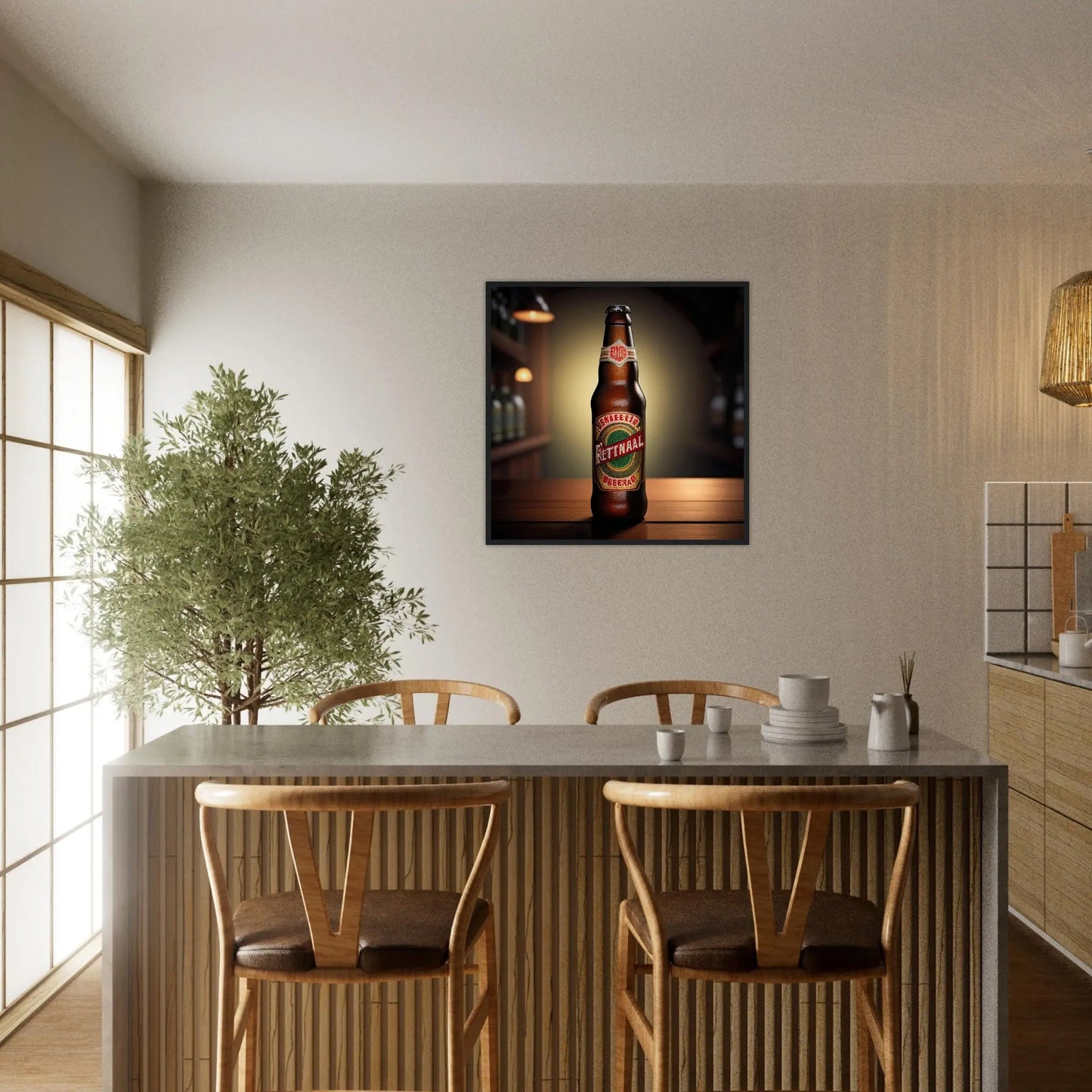 Gerahmtes Premium-Poster - Bierflasche - Foto Stil, KI-Kunst - RolConArt, Kreative Vielfalt,