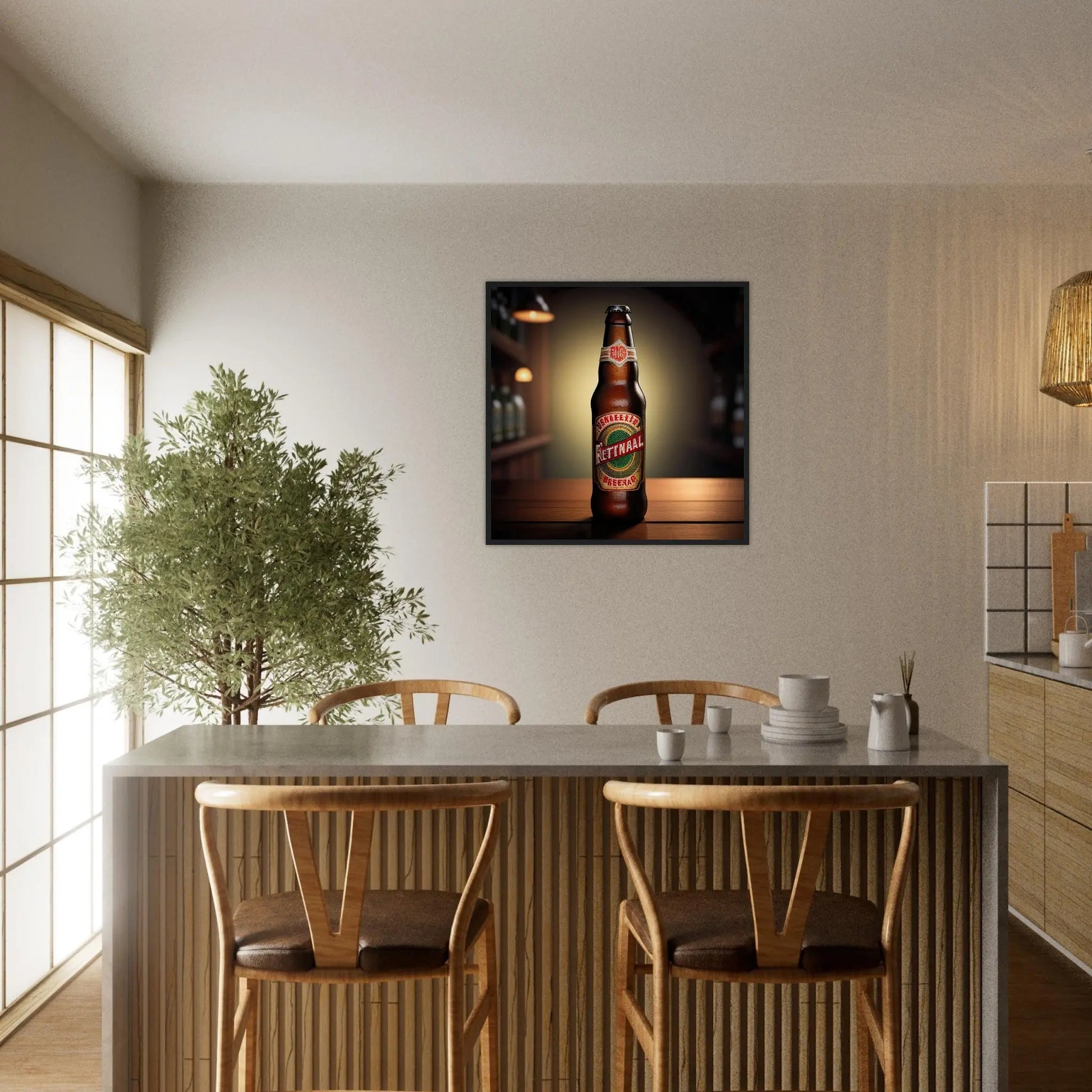 Gerahmtes Premium-Poster - Bierflasche - Foto Stil, KI-Kunst - RolConArt, Kreative Vielfalt,