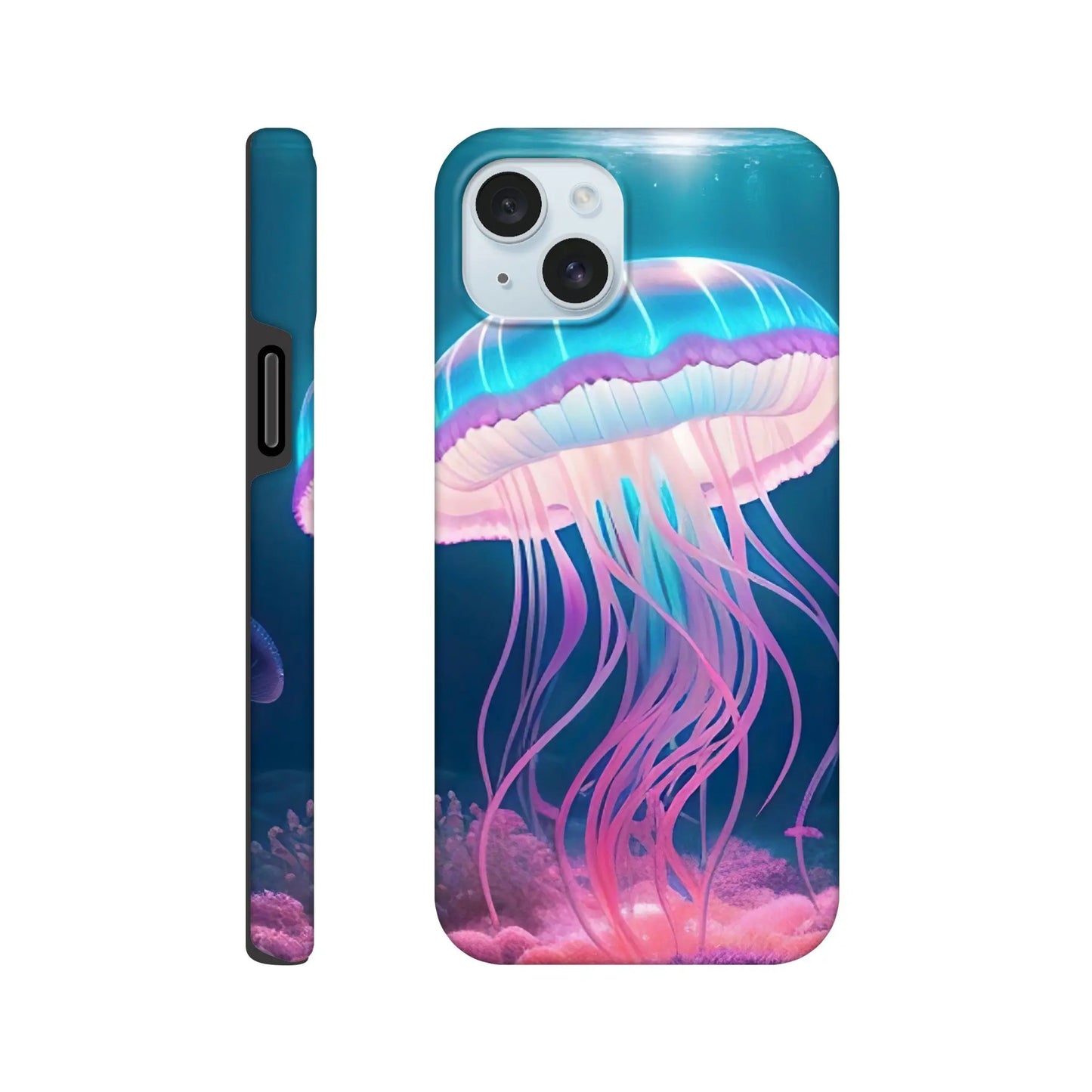 Smartphone-Hülle "Hart" - Qualle - Digitaler Stil, KI-Kunst RolConArt, Unterwasserlandschaften, iPhone-15-Plus