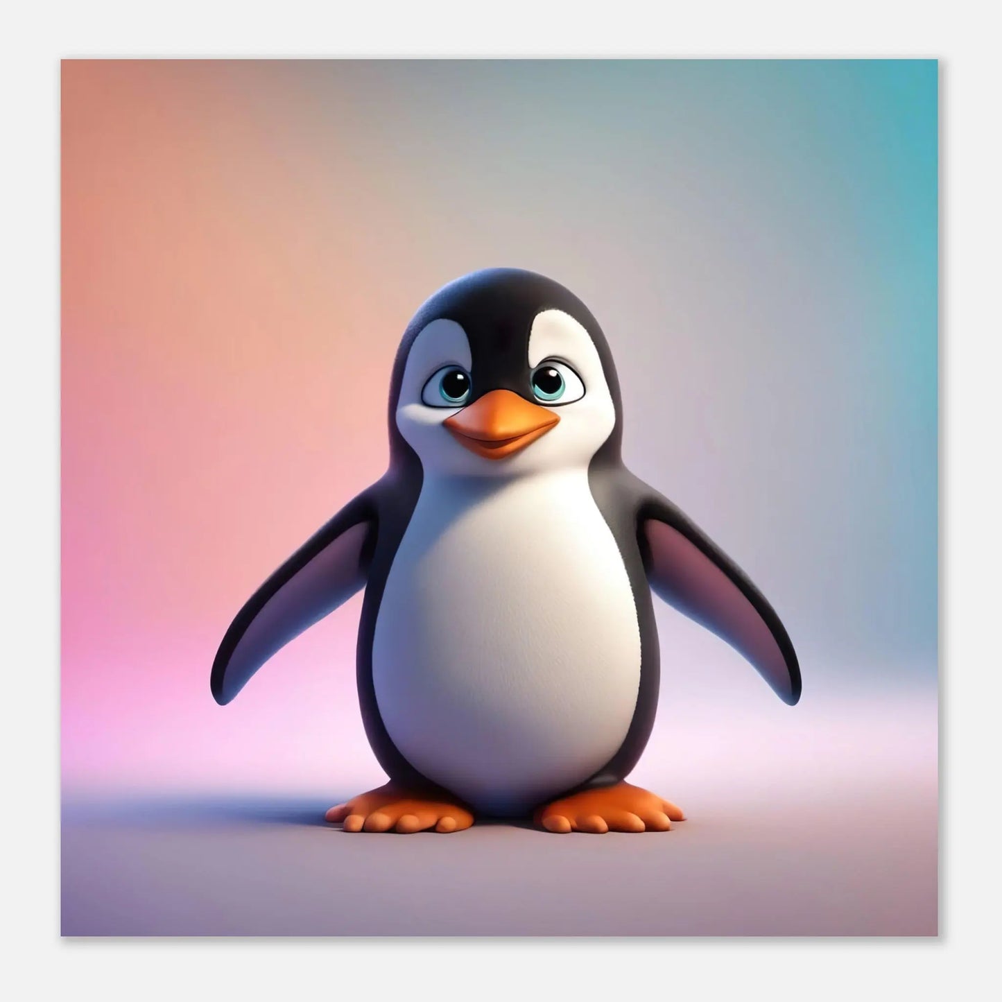 Aluminiumdruck - Pinguin - Kinderbild, 3D-Stil, KI-Kunst RolConArt