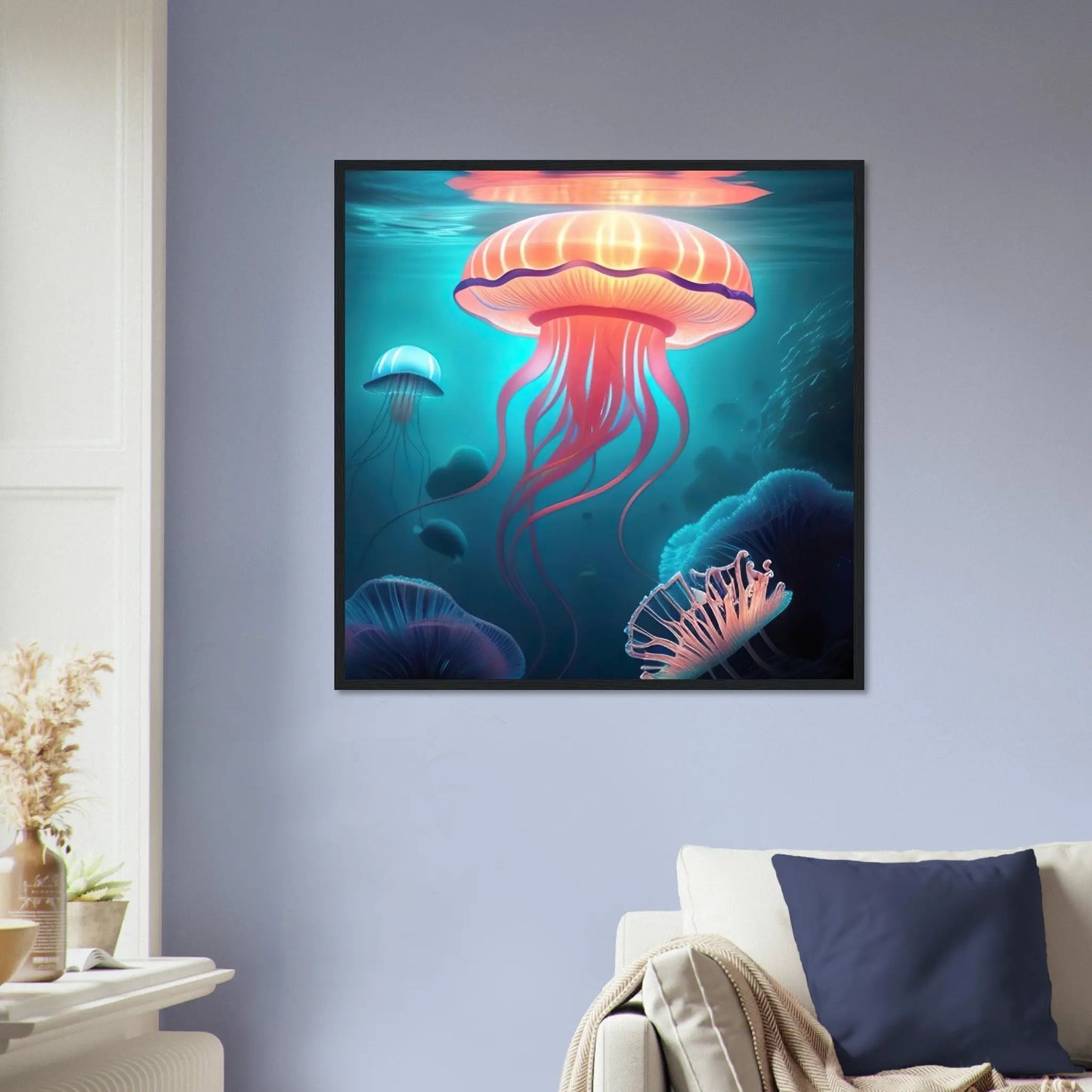 Gerahmtes Premium-Poster - Quallen - Digitaler Stil, KI-Kunst - RolConArt, Unterwasserlandschaften,