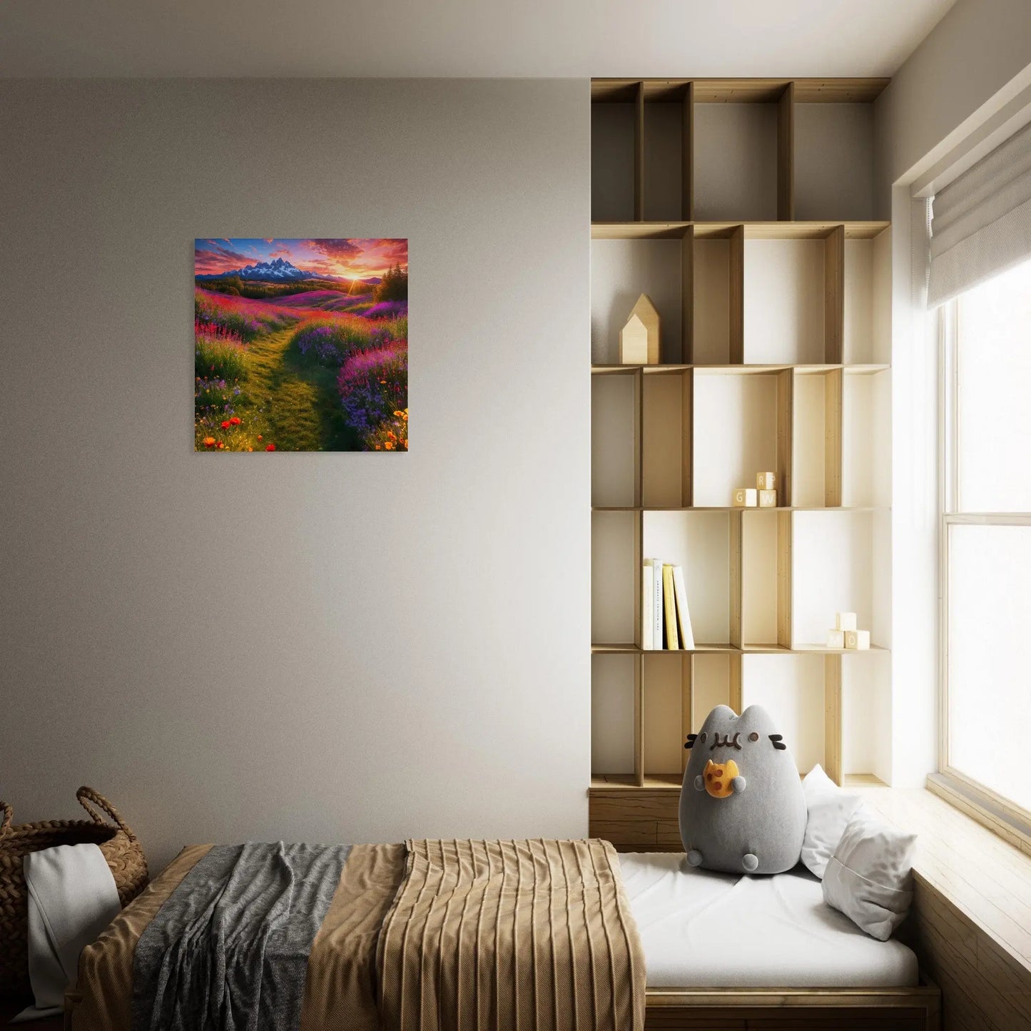 Moderner Forex-Druck - Blühende Berglandschaft - Foto Stil, KI-Kunst - RolConArt, Landschaften,