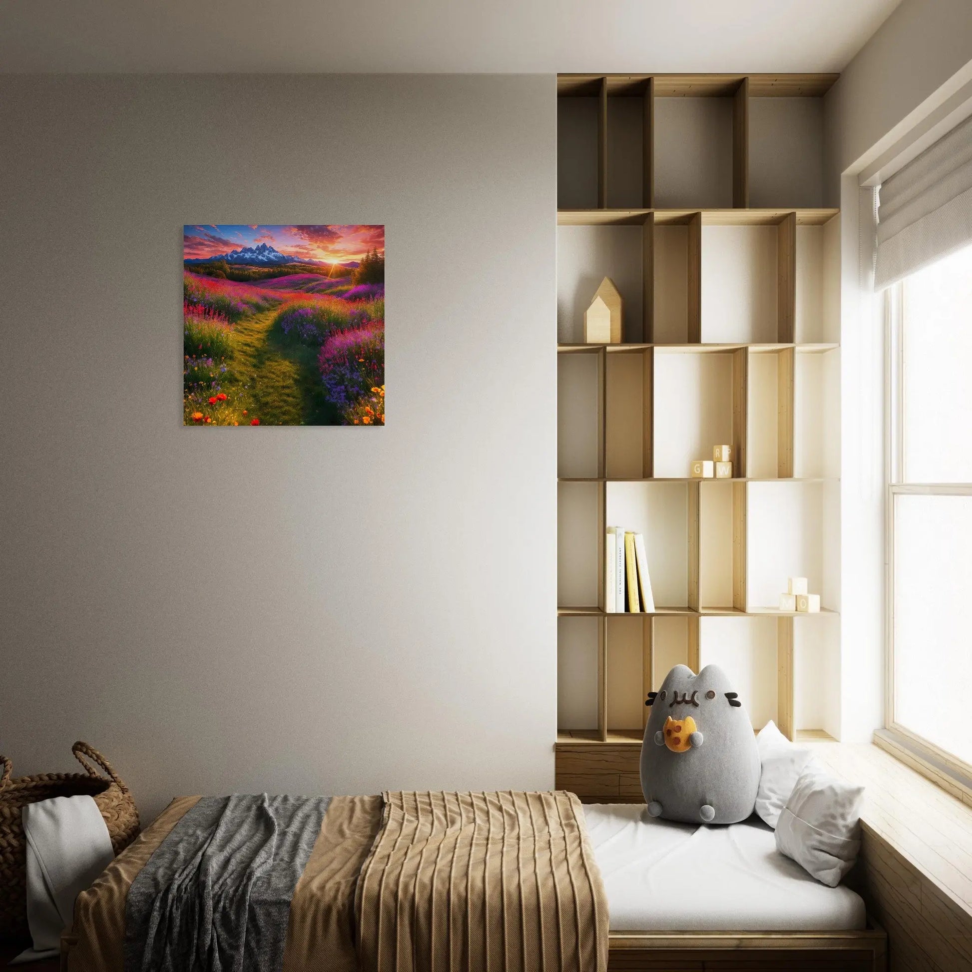 Moderner Forex-Druck - Blühende Berglandschaft - Foto Stil, KI-Kunst - RolConArt, Landschaften,