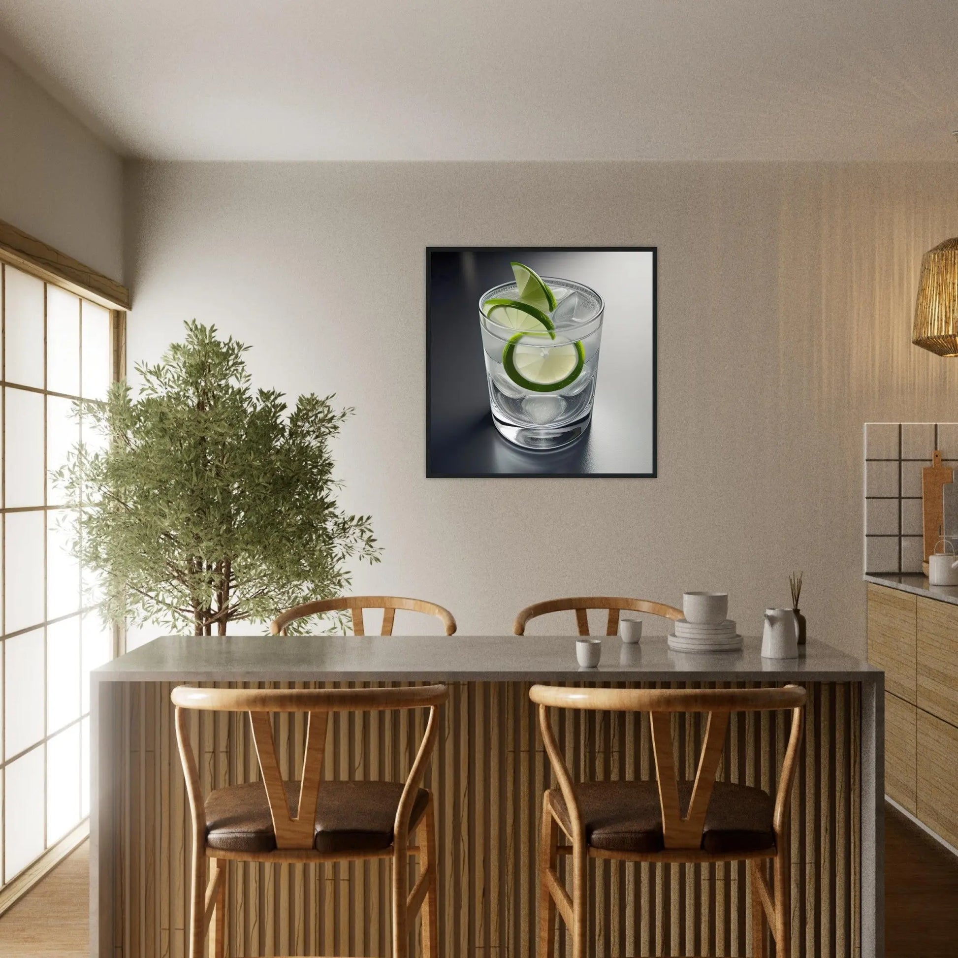 Gerahmtes Premium-Poster - Gin Tonic im Glas - Foto Stil, KI-Kunst - RolConArt, Kreative Vielfalt,