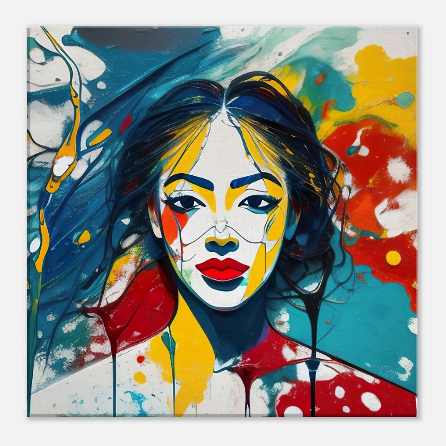 Leinwandbild - Frauenporträt im Splash Art Stil, KI-Kunst - RolConArt, Splash Art - Porträts, 40x40-cm-16x16