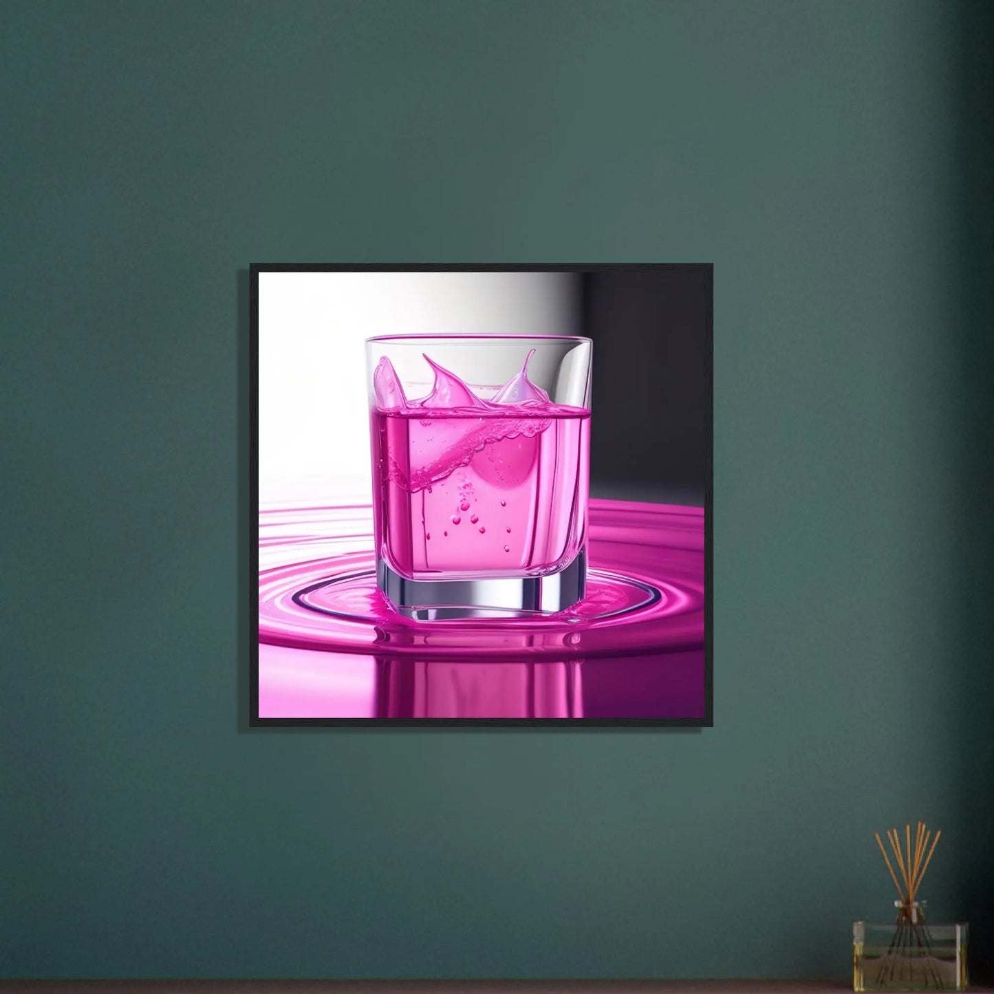 Gerahmtes Premium-Poster - Erfrischendes Rosa - Foto Stil, KI-Kunst - RolConArt, Kreative Vielfalt,