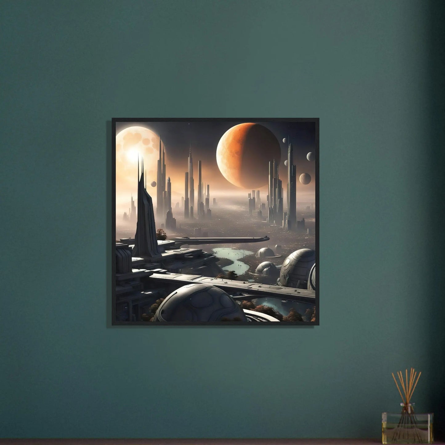 Gerahmtes Premium-Poster -Futuristische Welt- Digitaler Stil, KI-Kunst - RolConArt, Sci-Fi,