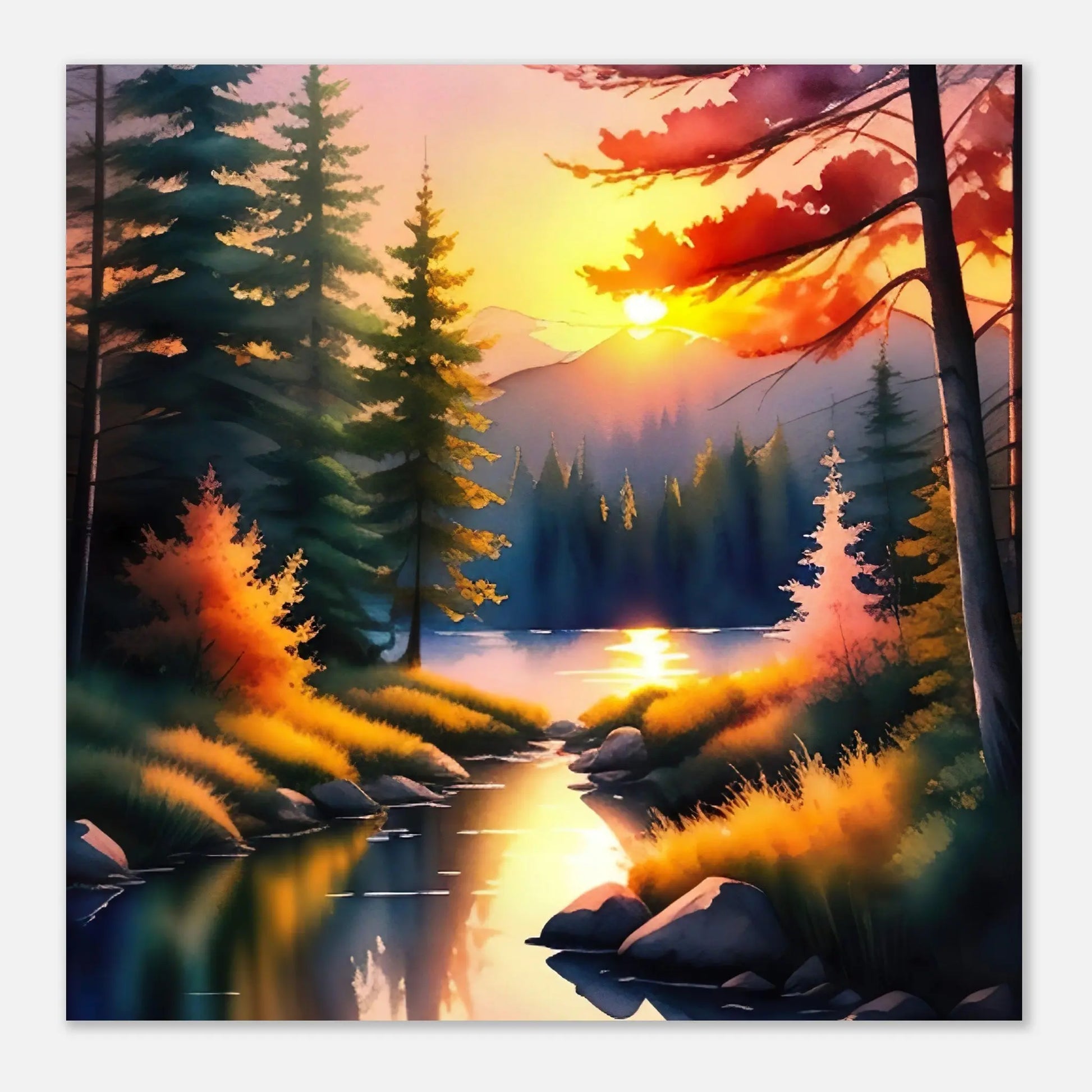 Moderner Forex-Druck - Landschaft mit See - Malerischer Stil, KI-Kunst - RolConArt, Landschaften,