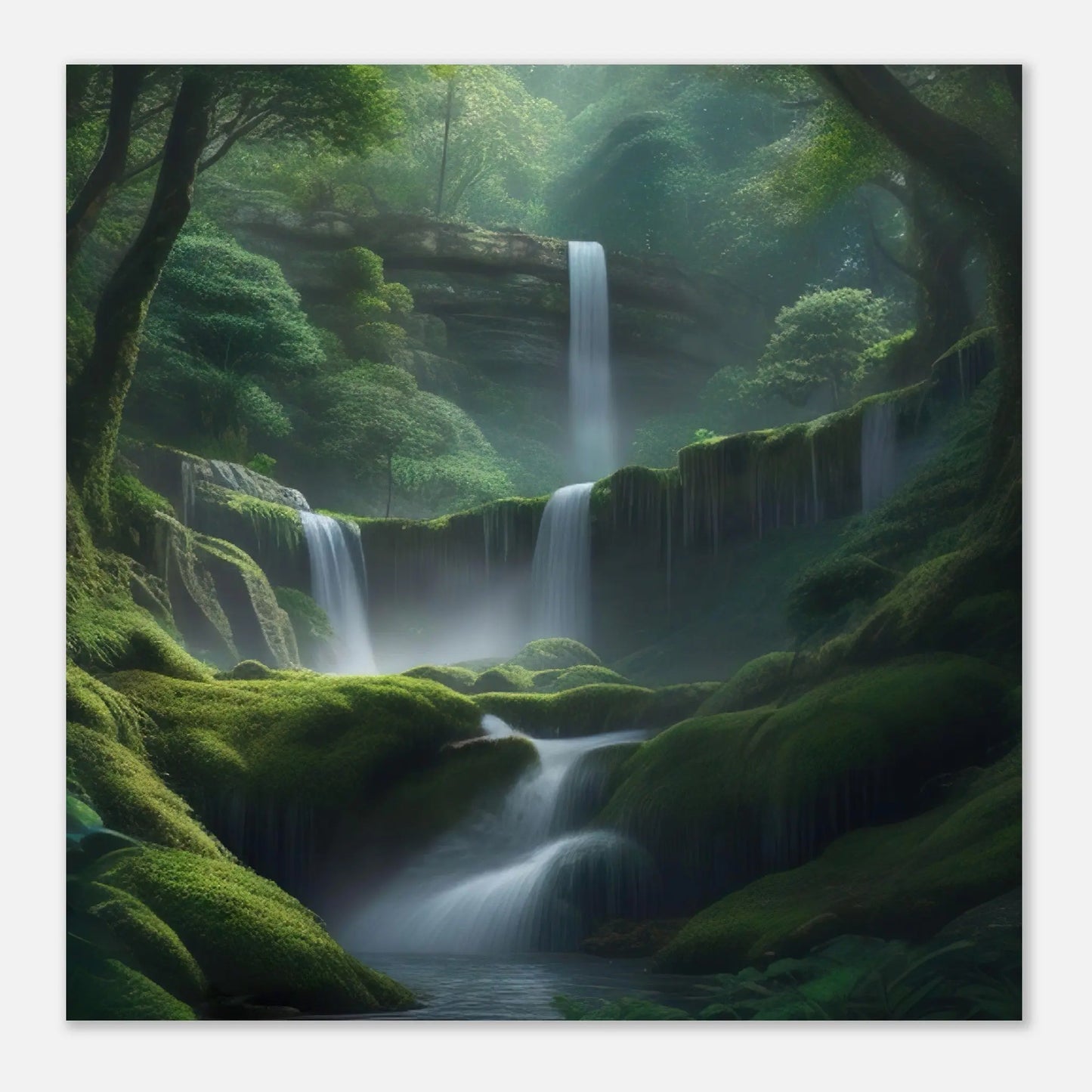 Moderner Forex-Druck - Wasserfälle im Wald - Foto Stil, KI-Kunst - RolConArt, Landschaften,