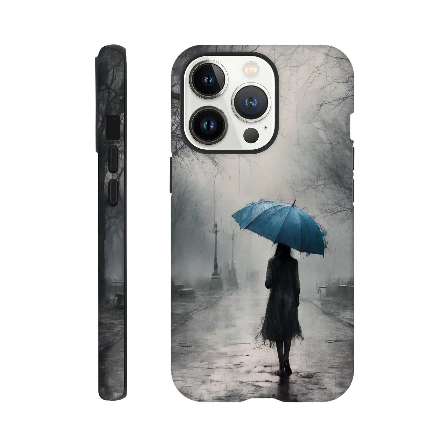 Smartphone-Hülle "Hart" - Frau Im Park - Düsterer Stil, KI-Kunst RolConArt, Malerischer Stil - Porträts, iPhone-13-Pro