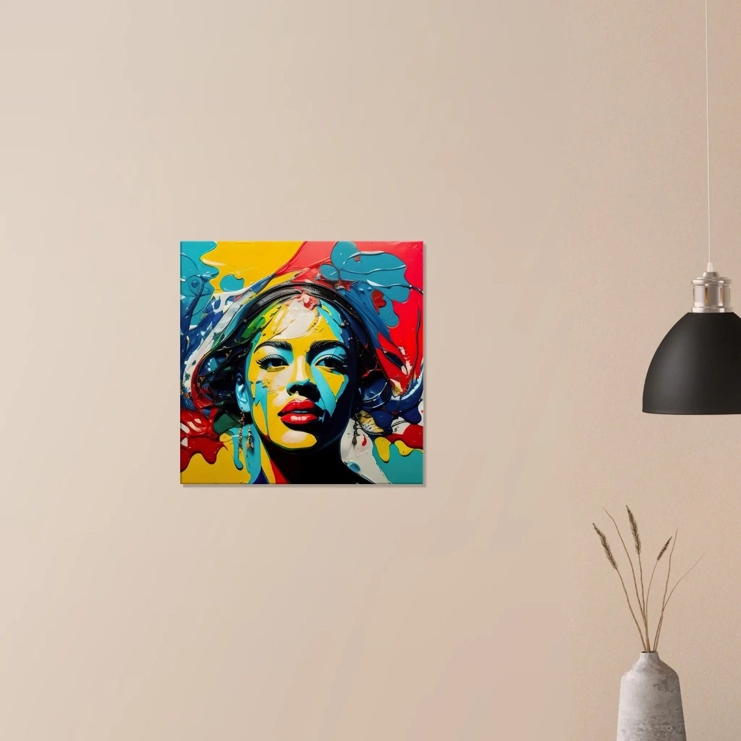 Leinwandbild - Frauenporträt im Splash Art Stil, KI-Kunst - RolConArt, Splash Art - Porträts,