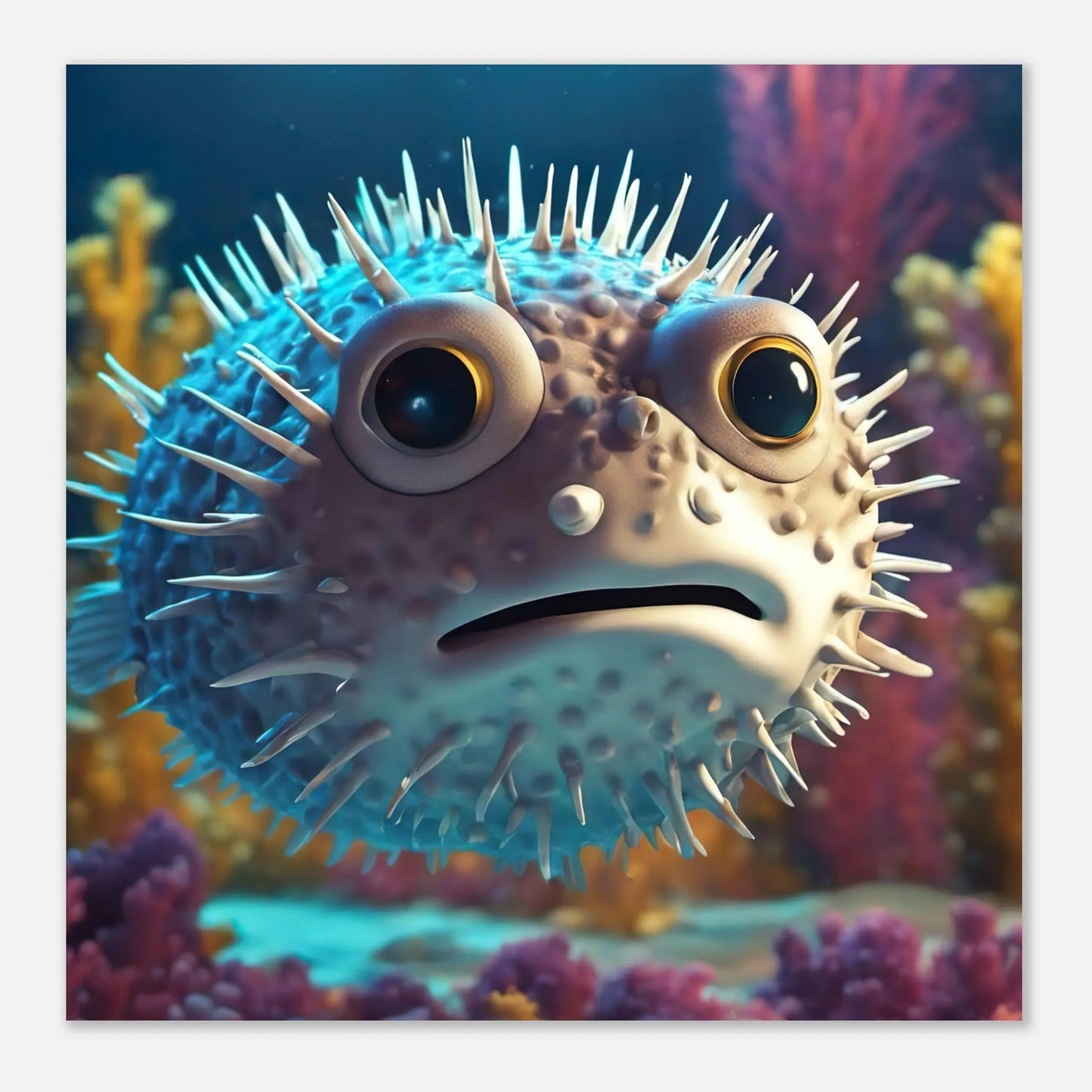 Aluminiumdruck - Kugelfisch - Kinderbild, 3D-Stil, KI-Kunst RolConArt