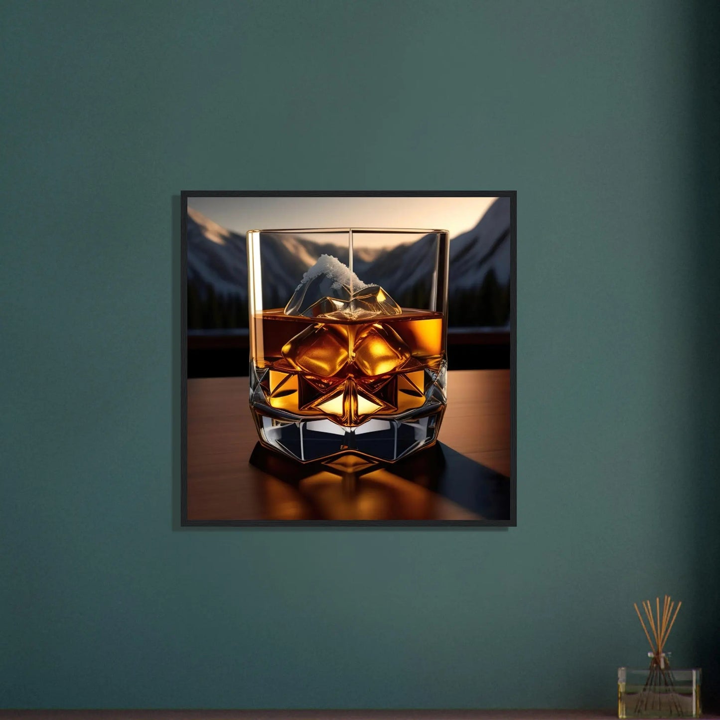 Gerahmtes Premium-Poster - Whiskey im Glas - Foto Stil, KI-Kunst - RolConArt, Kreative Vielfalt,