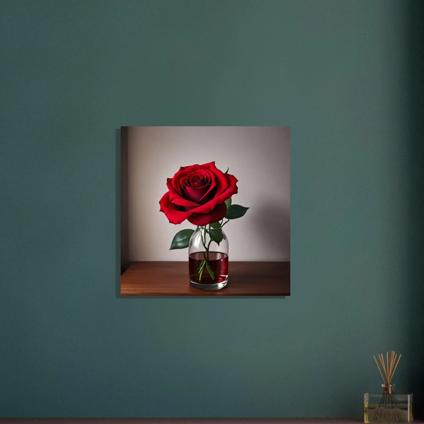 Aluminiumdruck - Rote Rose - Foto Stil, KI-Kunst - RolConArt, Pflanzen, 60x60-cm-24x24