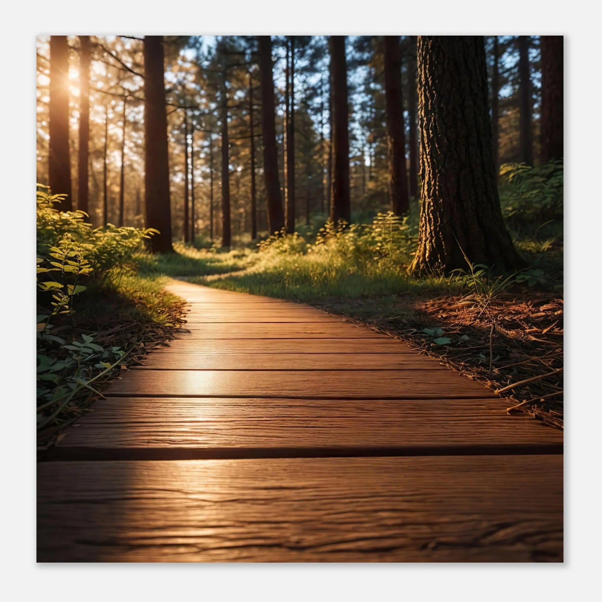 Moderner Forex-Druck - Holzweg im Wald - Foto Stil, KI-Kunst - RolConArt, Landschaften,