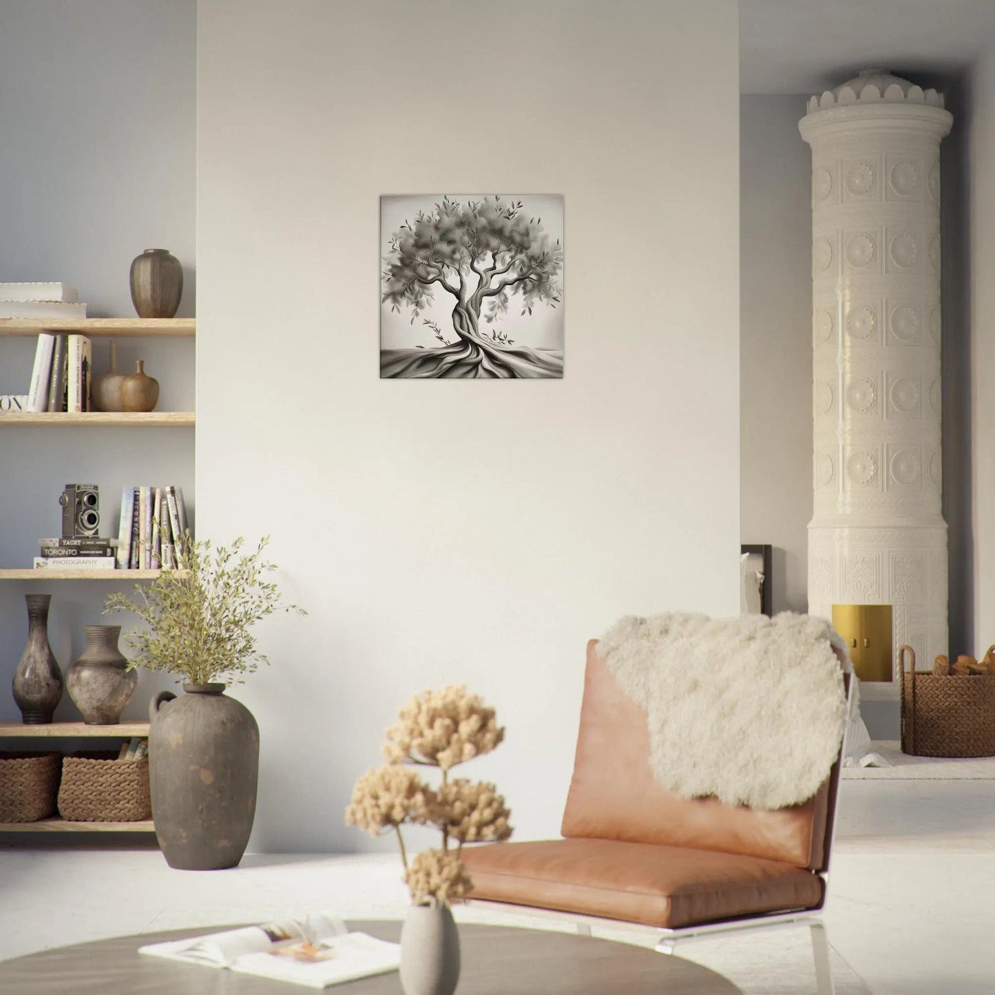 Leinwandbild - Olivenbaum - Schwarz-Weiß, Bleistift Stil, KI-Kunst - RolConArt, Schwarz-Weiß,