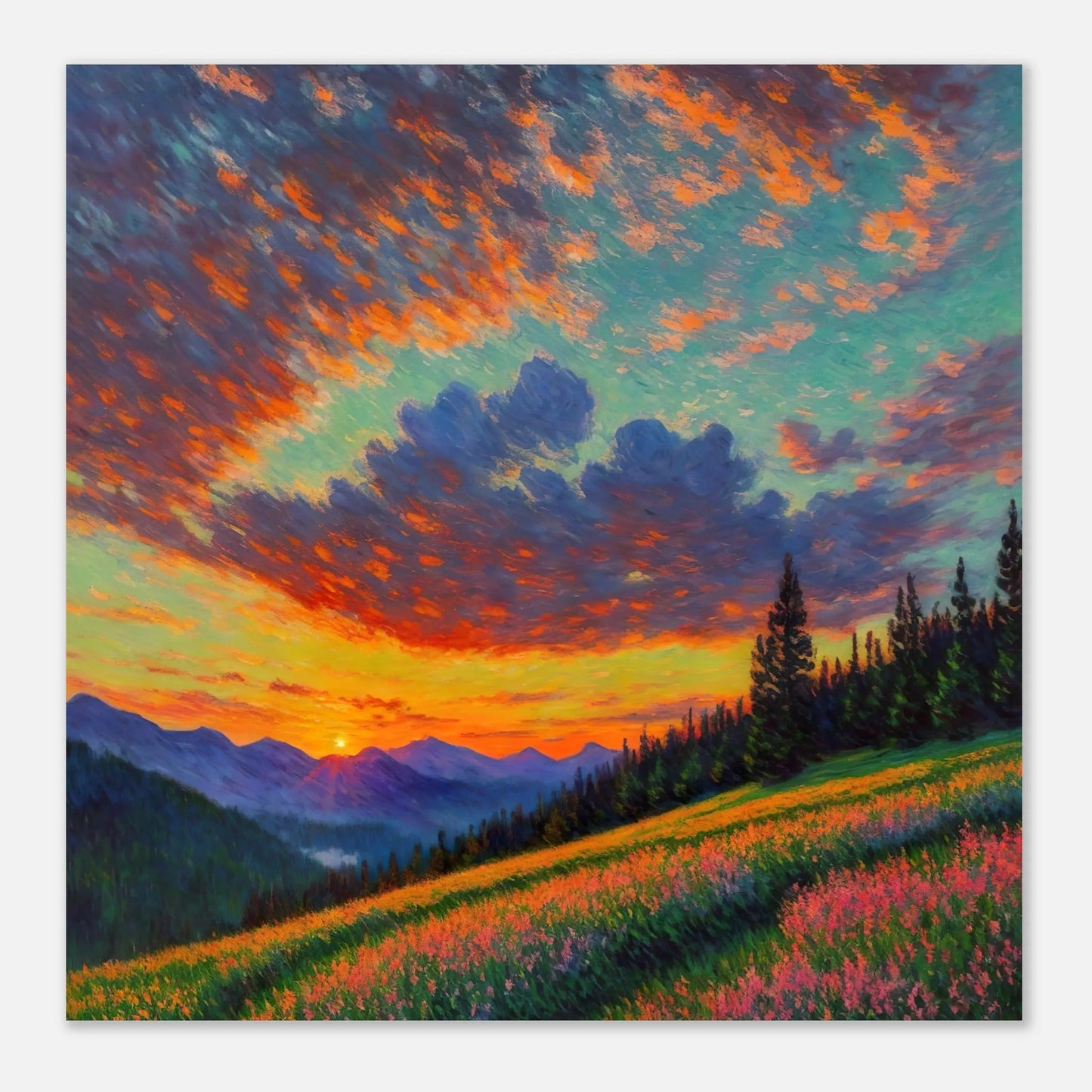 Moderner Forex-Druck - Bergpanorama - Malerischer Stil, KI-Kunst - RolConArt, Landschaften,