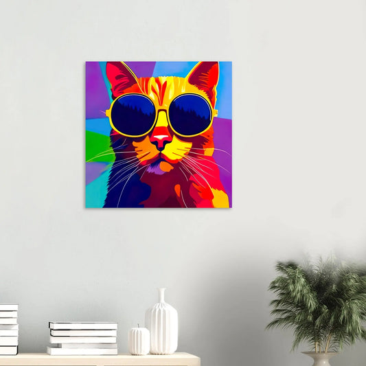 Aluminiumdruck - Katze mit Sonnenbrille - Pop Art Stil, KI-Kunst RolConArt