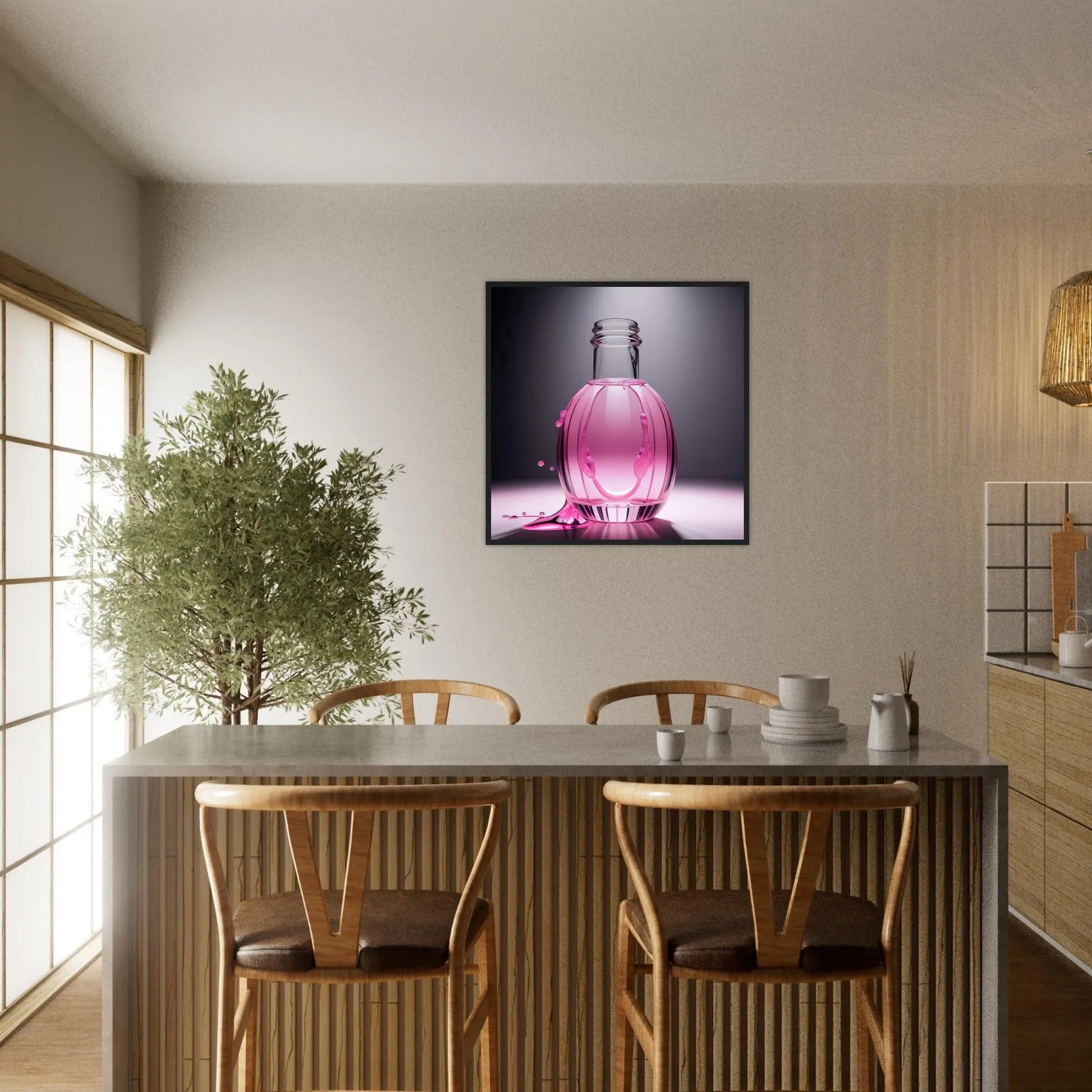 Gerahmtes Premium-Poster - Rosa Flüssigkeit - Foto Stil, KI-Kunst - RolConArt, Kreative Vielfalt,