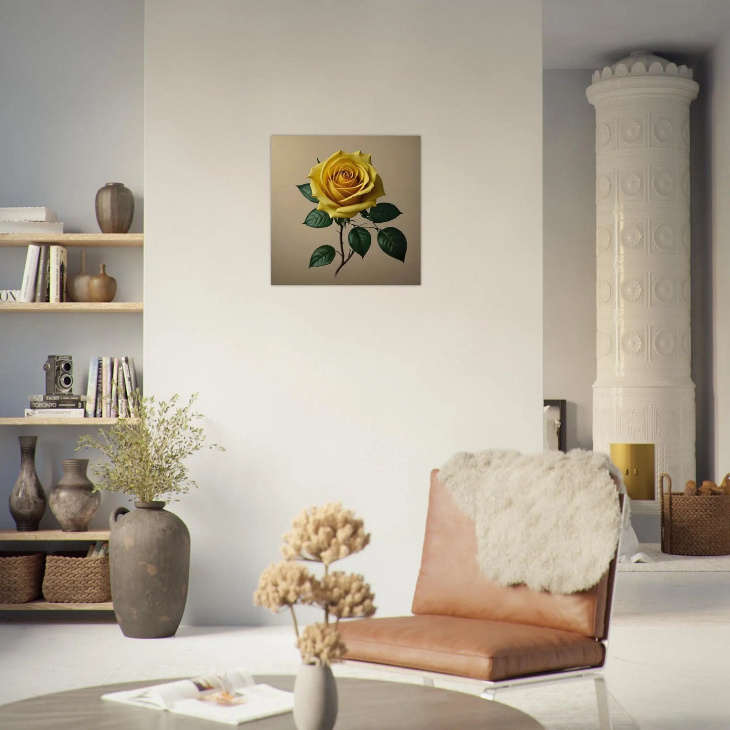 Aluminiumdruck - Gelbe Rose - Foto Stil, KI-Kunst - RolConArt, Pflanzen,