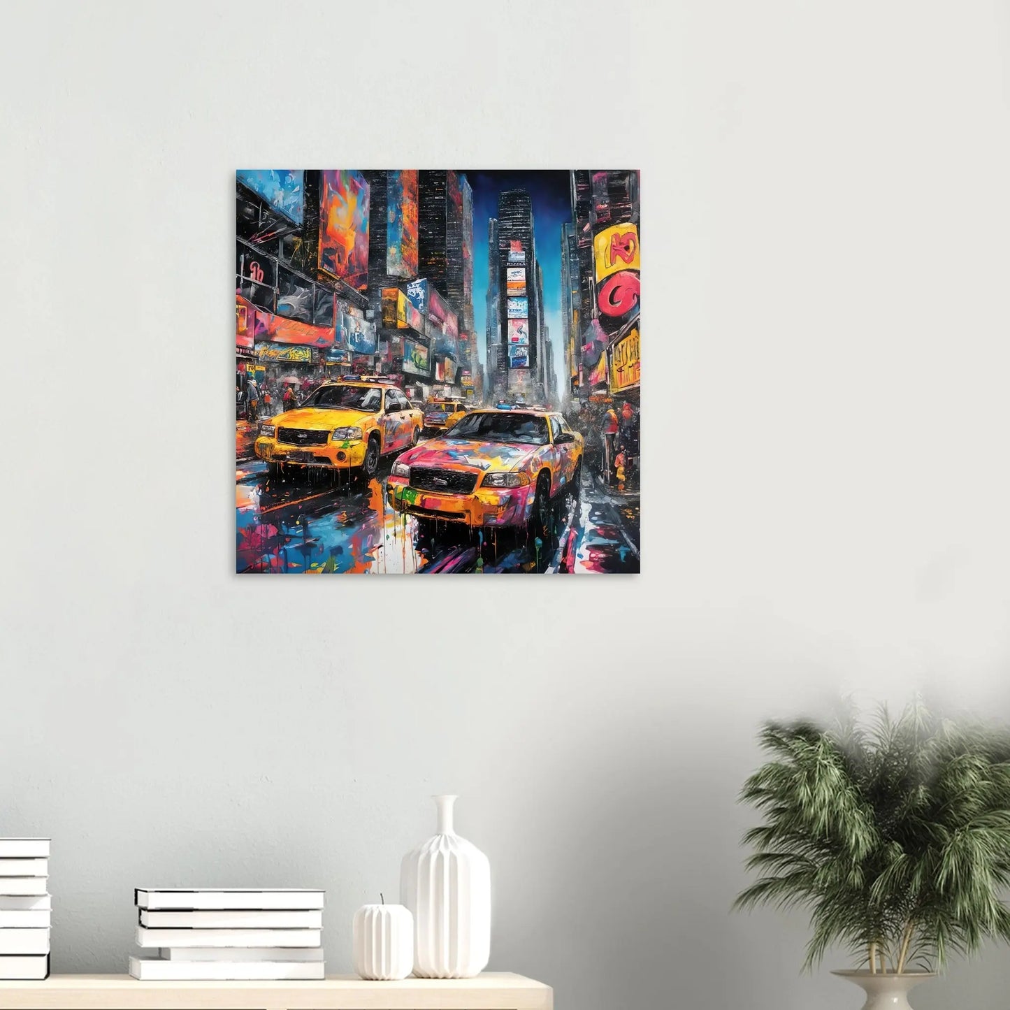 Aluminiumdruck - Times Square - Splash Art Stil, KI-Kunst RolConArt