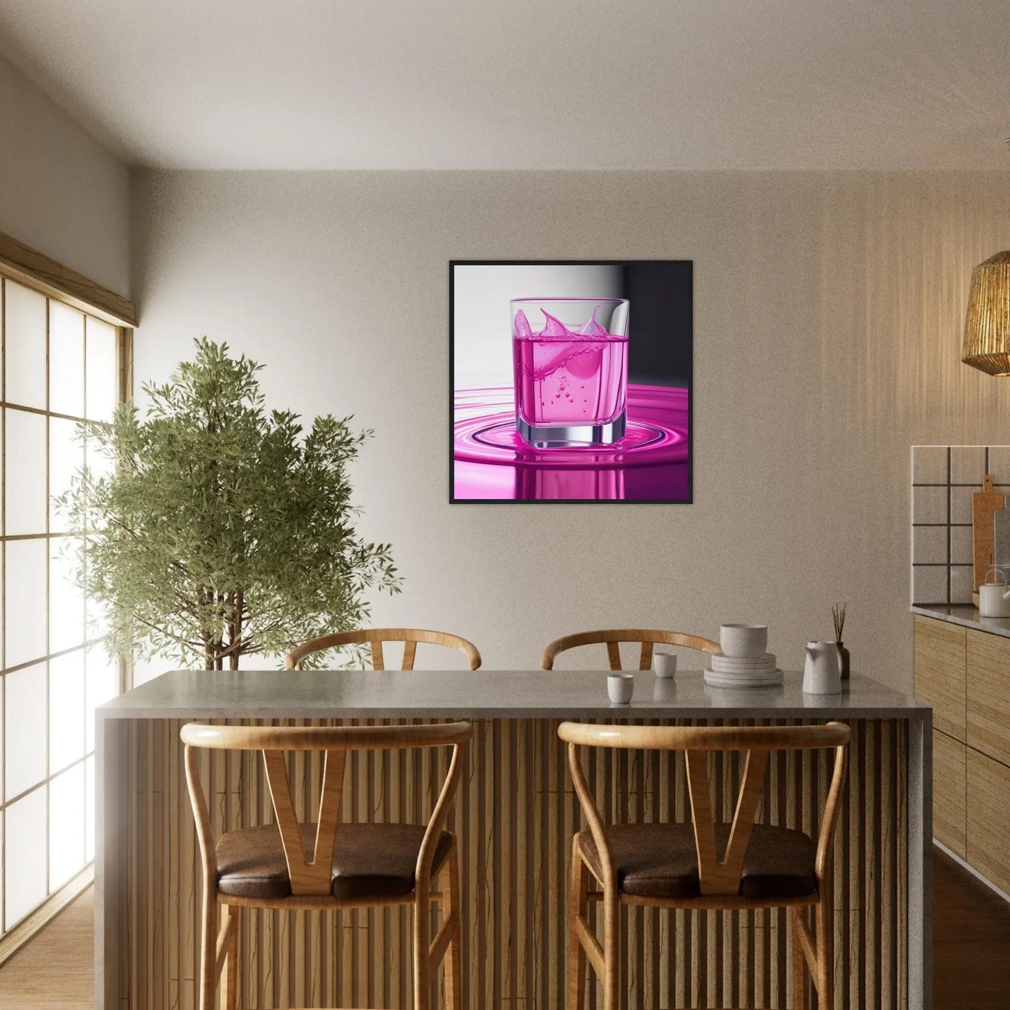 Gerahmtes Premium-Poster - Erfrischendes Rosa - Foto Stil, KI-Kunst - RolConArt, Kreative Vielfalt,