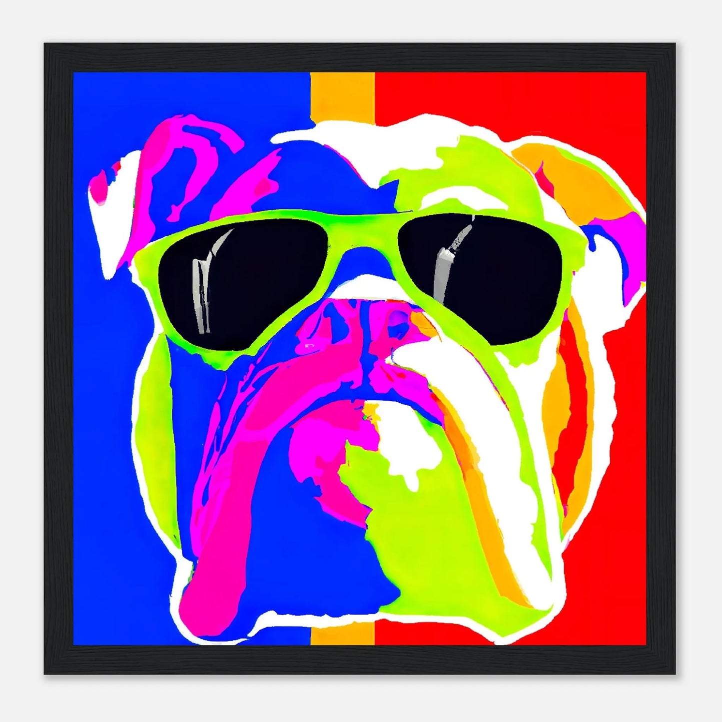 Gerahmtes Premium-Poster - Englische Bulldogge - Pop Art Stil, KI-Kunst - RolConArt, Pop Art - Tiere, 30x30-cm-12x12-Schwarz