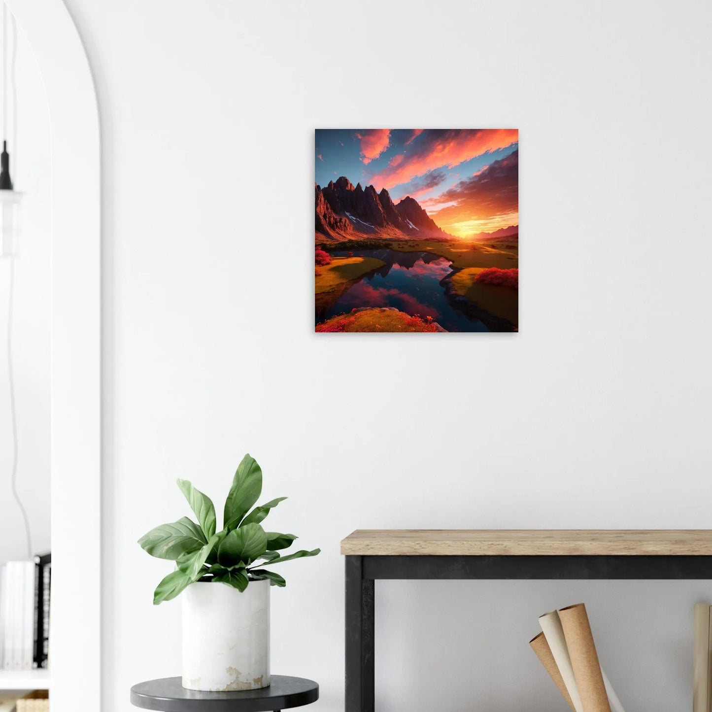 Moderner Forex-Druck - Bergpanorama - Foto Stil, KI-Kunst - RolConArt, Landschaften, 50x50-cm-20x20-Schwarz