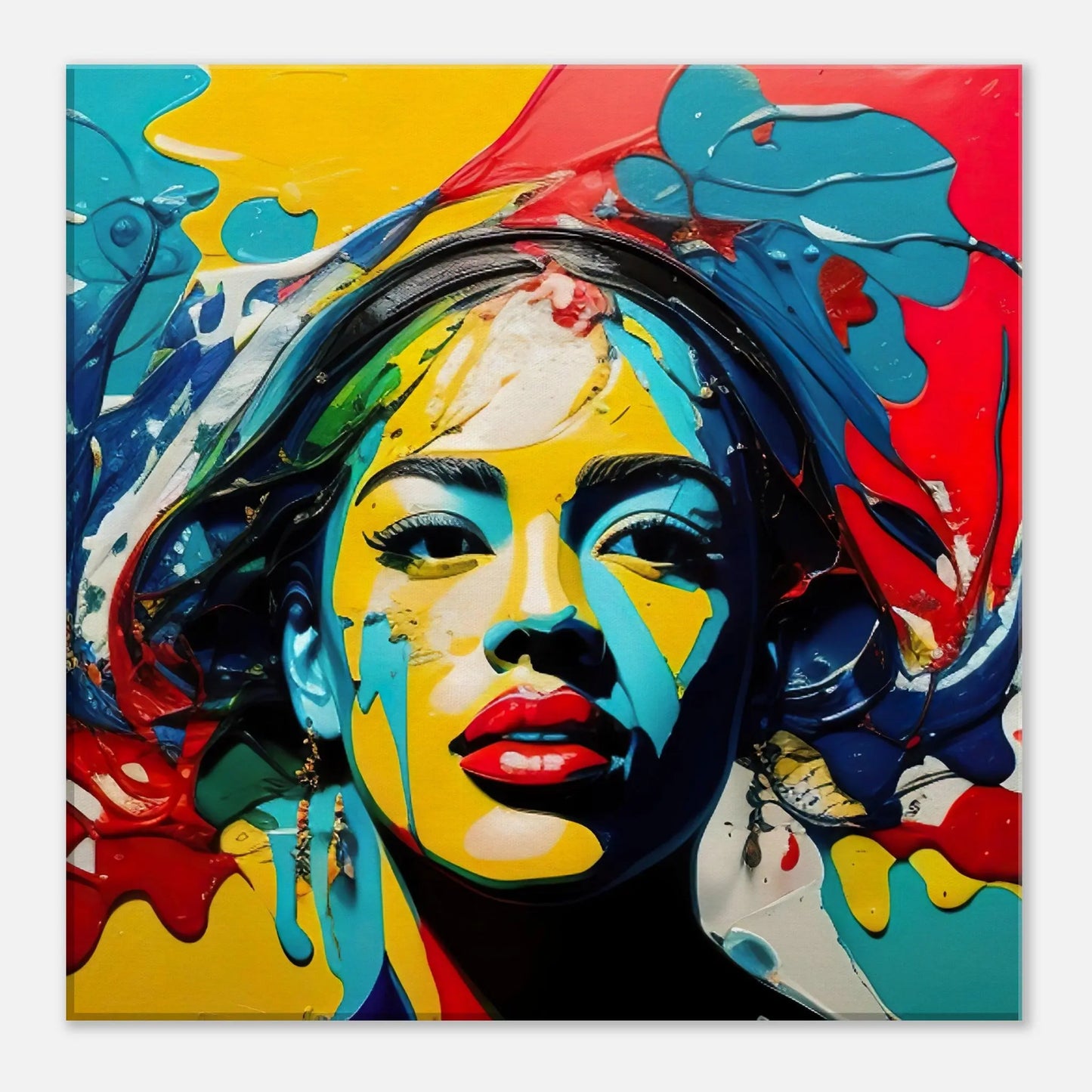 Leinwandbild - Frauenporträt im Splash Art Stil, KI-Kunst - RolConArt, Splash Art - Porträts, 40x40-cm-16x16