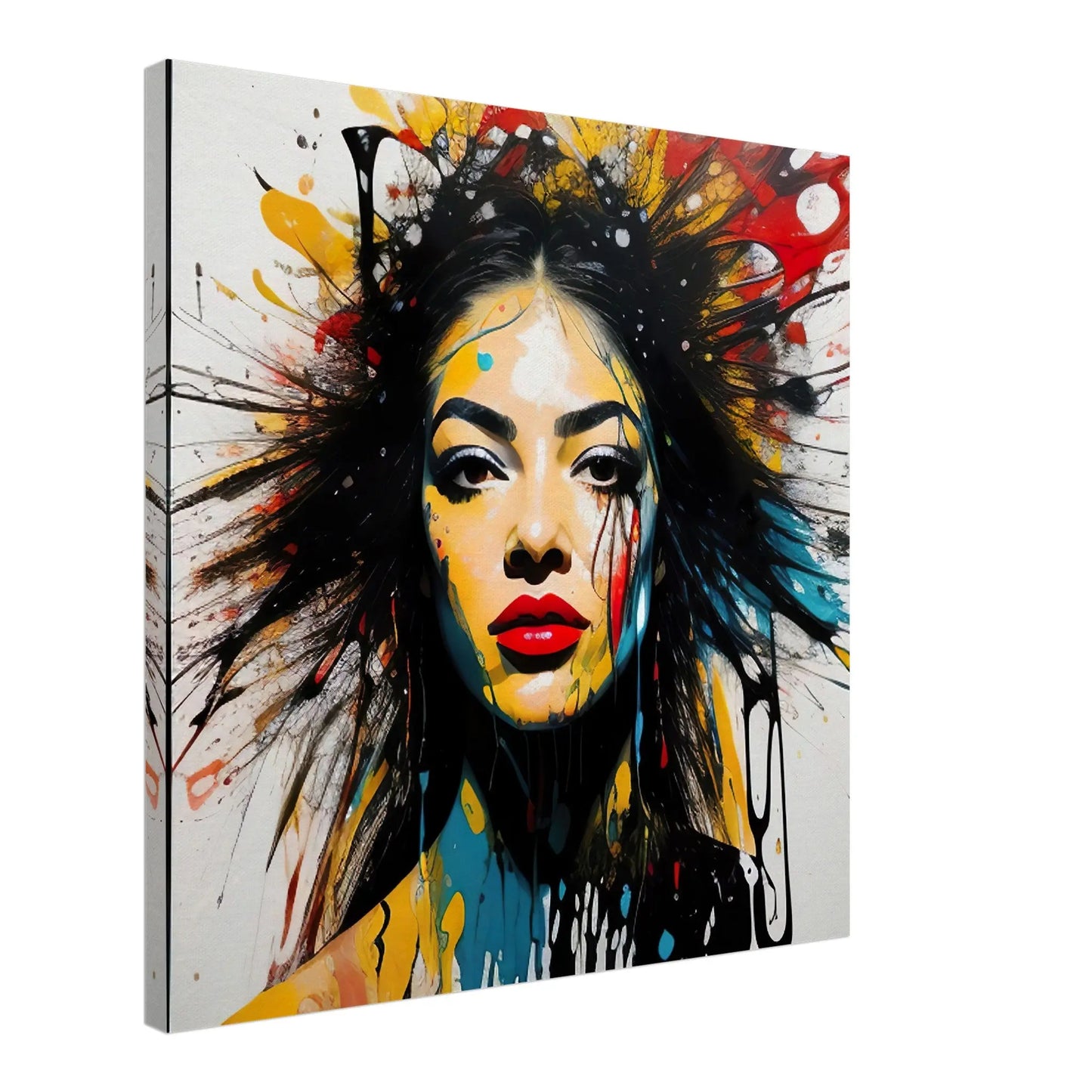 Leinwandbild - Frauenporträt im Splash Art Stil, KI-Kunst - RolConArt, Splash Art - Porträts,