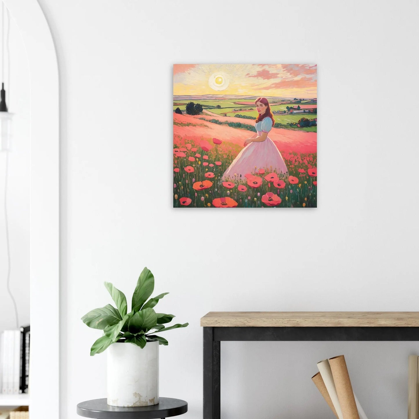 Moderner Forex-Druck - Blühende Landschaft - Malerischer Stil, KI-Kunst - RolConArt, Landschaften, 60x60-cm-24x24-Schwarz