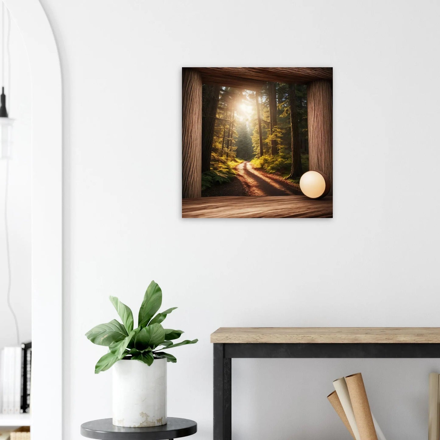 Moderner Forex-Druck - Waldblick - Foto Stil, KI-Kunst - RolConArt, Landschaften, 60x60-cm-24x24-Weiß