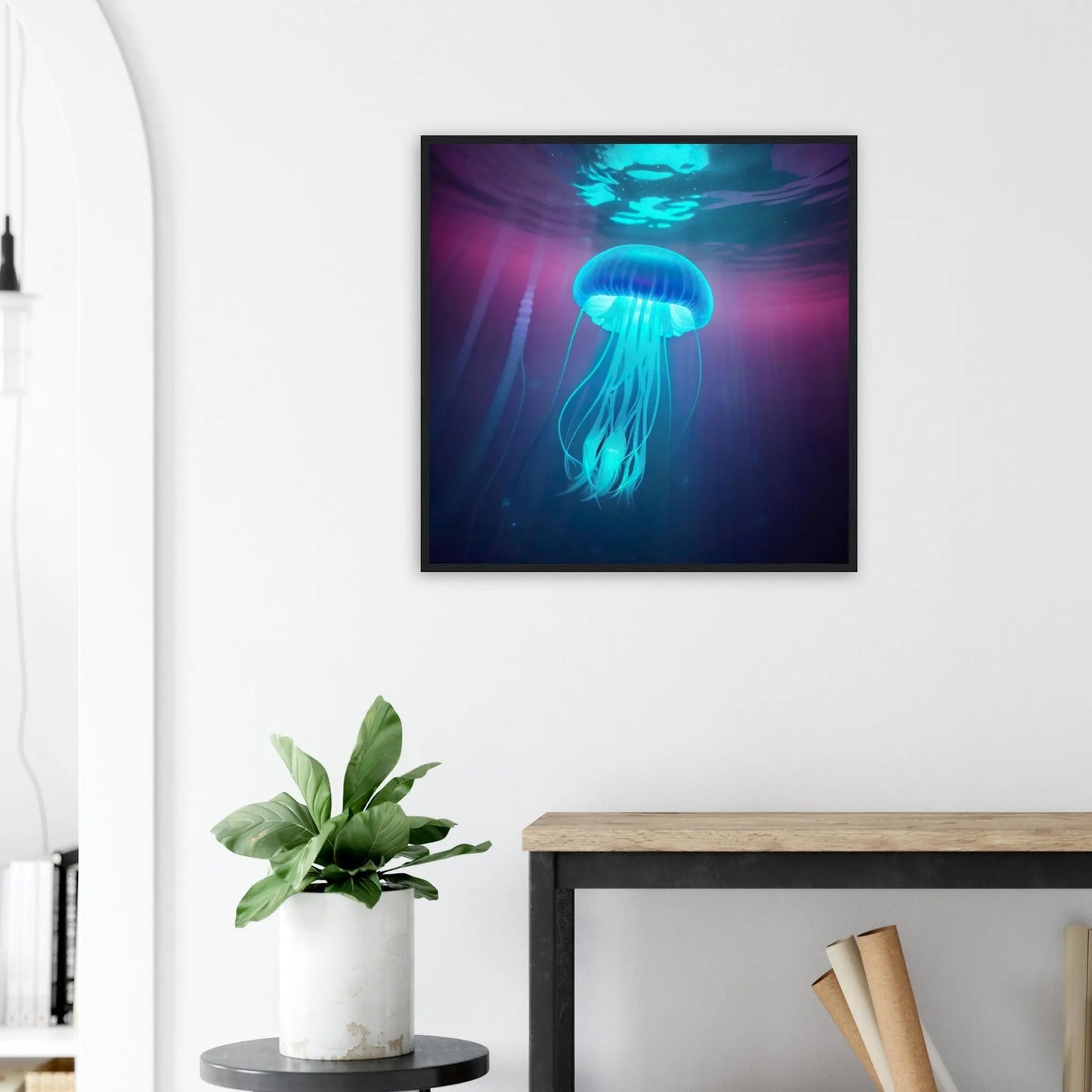 Gerahmtes Premium-Poster - Qualle - Digitaler Stil, KI-Kunst - RolConArt, Unterwasserlandschaften,